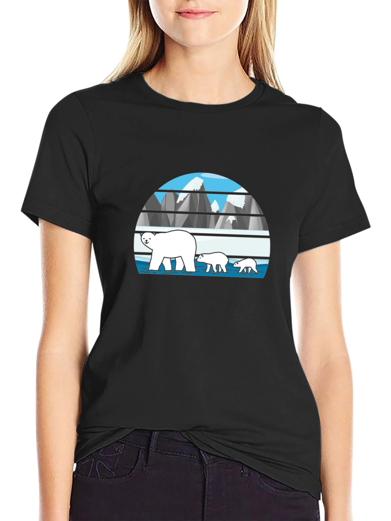 Black Polar Bear Family Graphic Tee - Black view 2