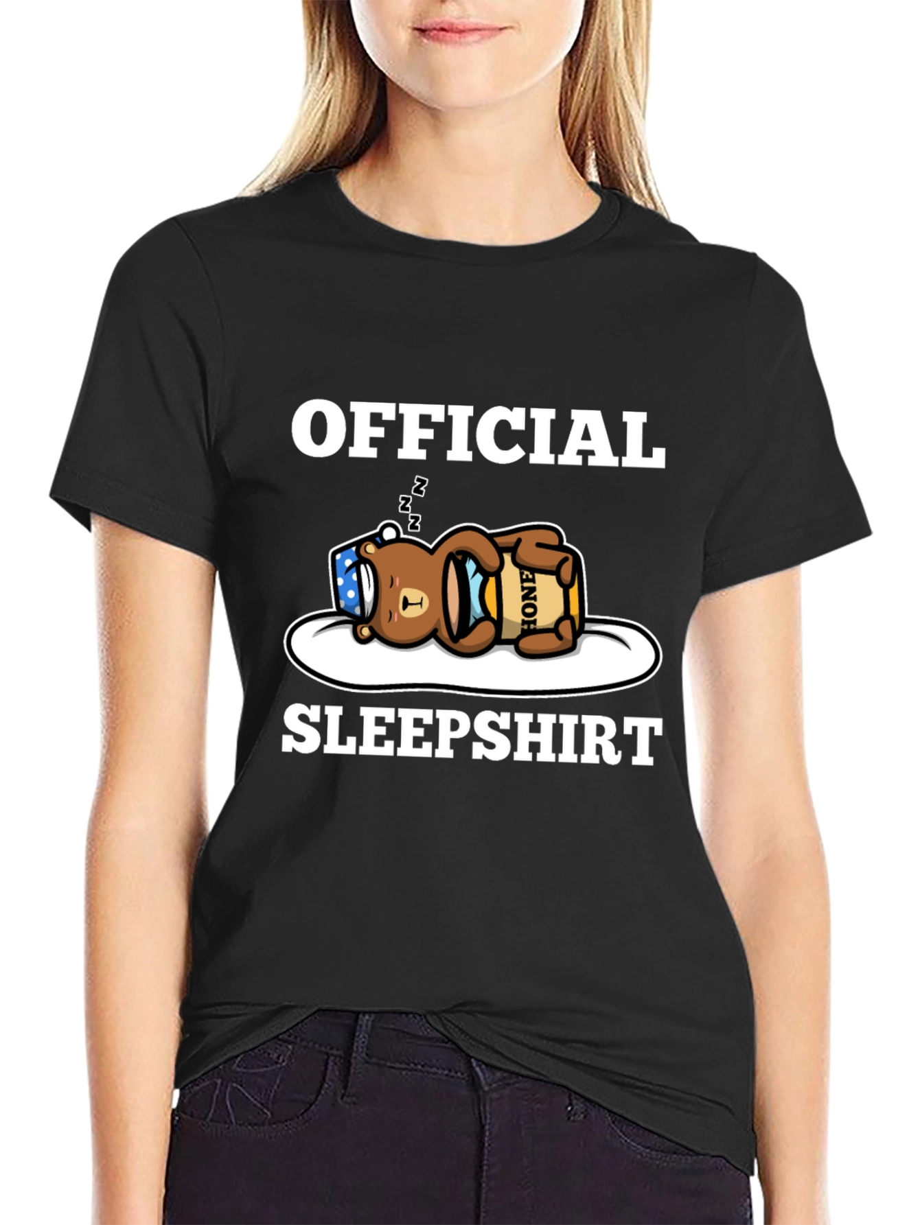 Black Official Sleepshirt - Bear with Honey Pot T-Shirt view 2