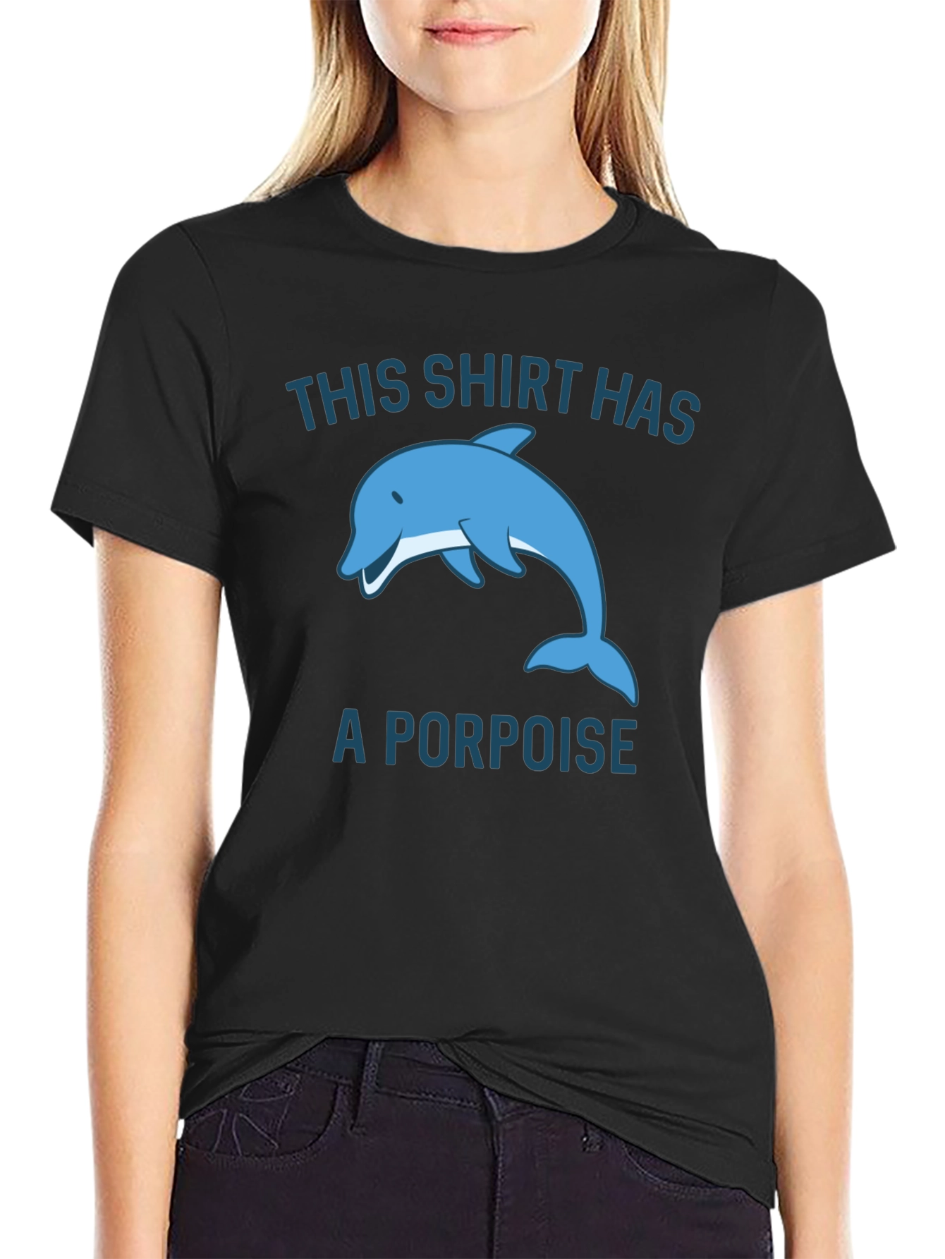 Black Funny Porpoise Graphic T-Shirt view 2