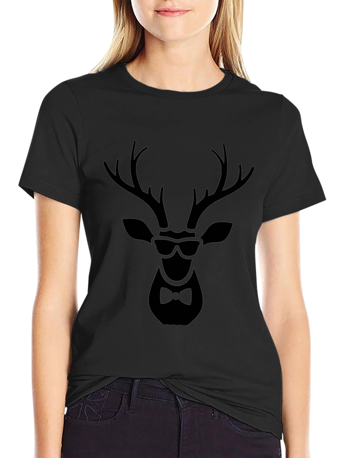 Black Cool Deer Graphic Tee - Stylish Animal Print T-Shirt view 2