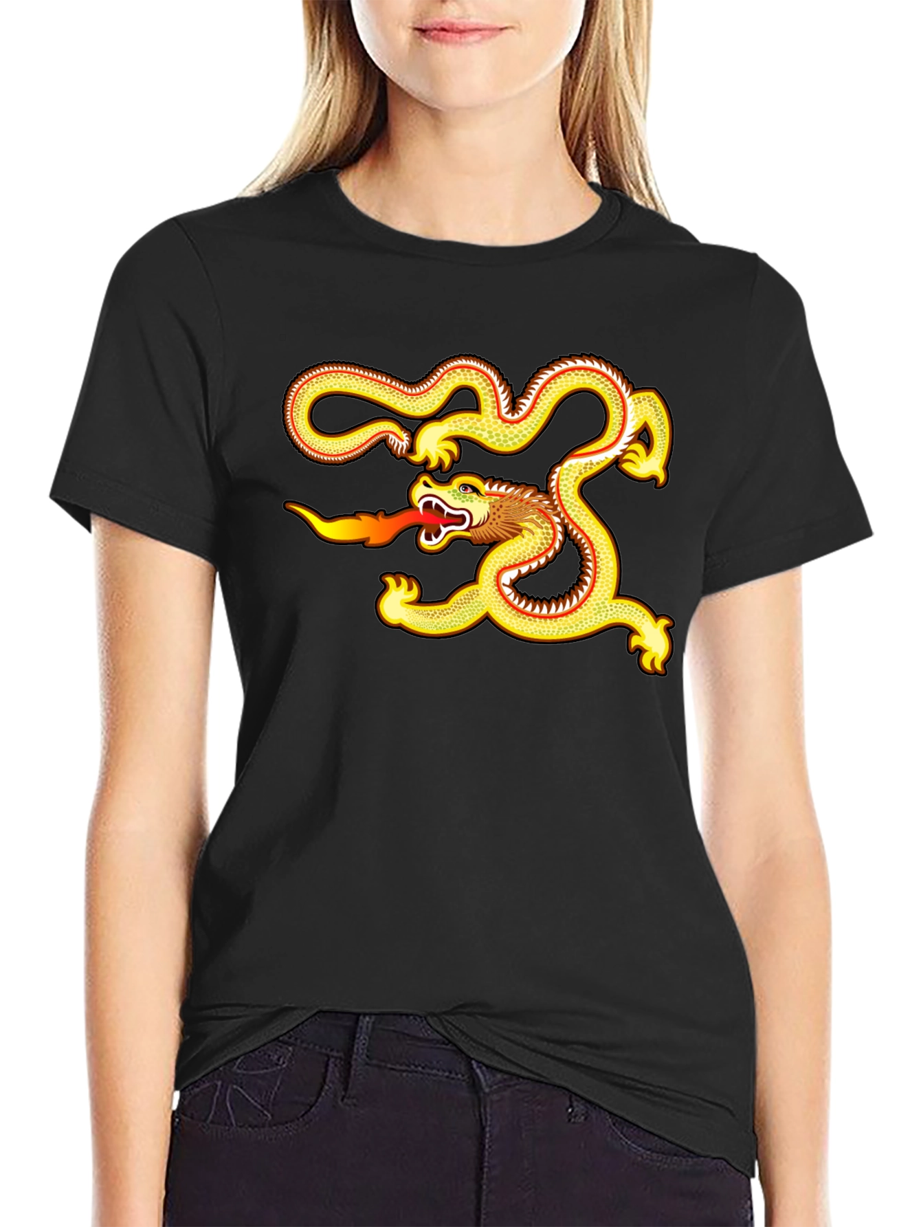 Black Golden Dragon Graphic Tee - Black Cotton Comfort view 2