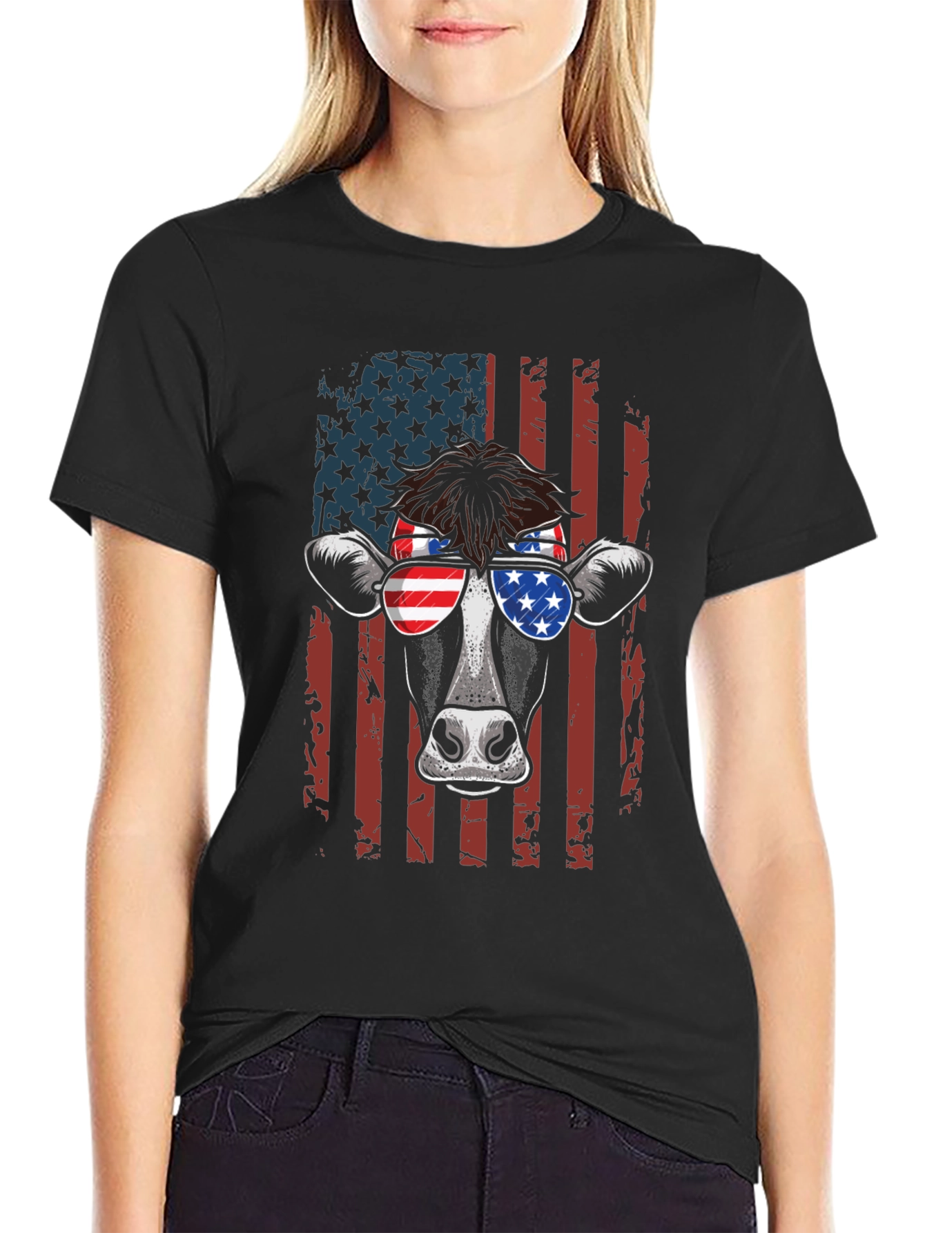 Patriotic Cow T-Shirt - American Flag Design - 2