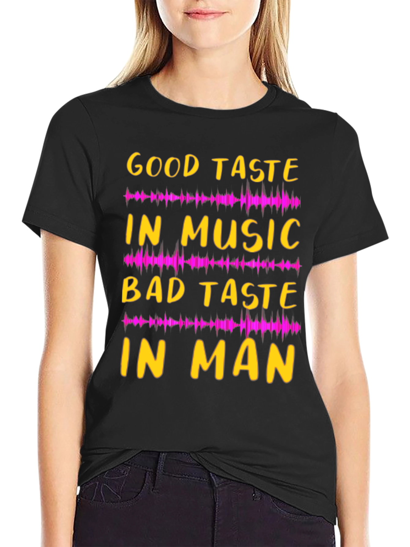 Black Funny Music Lover Graphic Tee - Good Taste in Music, Bad Taste in Man view 2