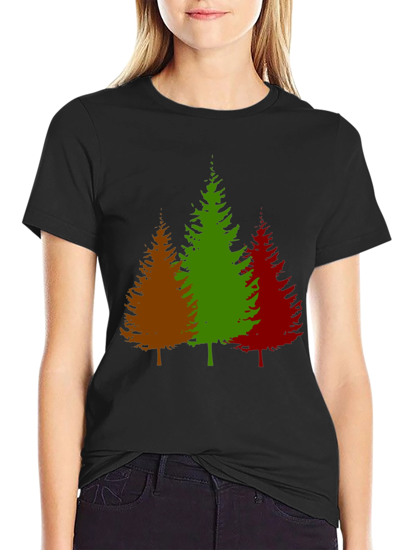Black Colorful Evergreen Tree Graphic T-Shirt view 2