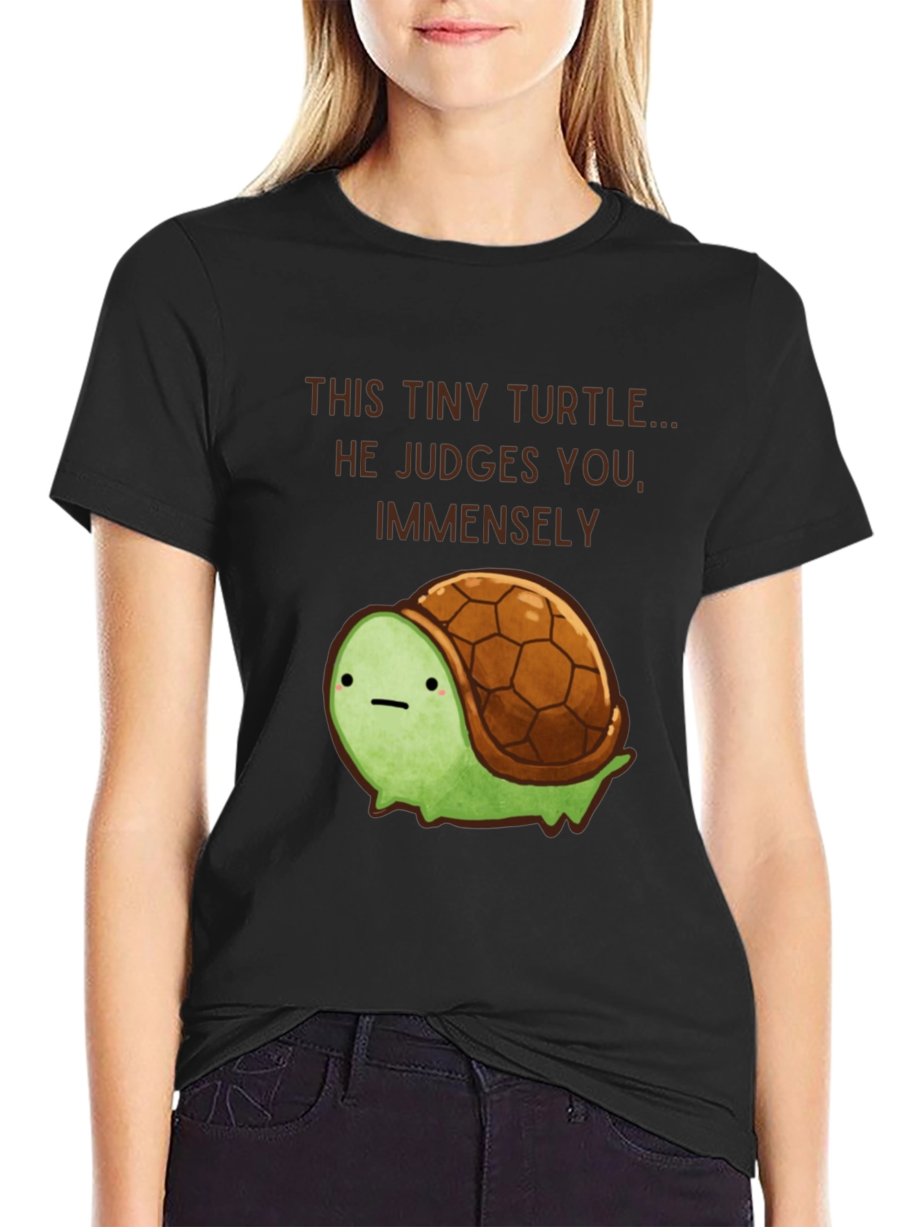 Black Tiny Turtle Judge T-Shirt - Funny Graphic Tee view 2