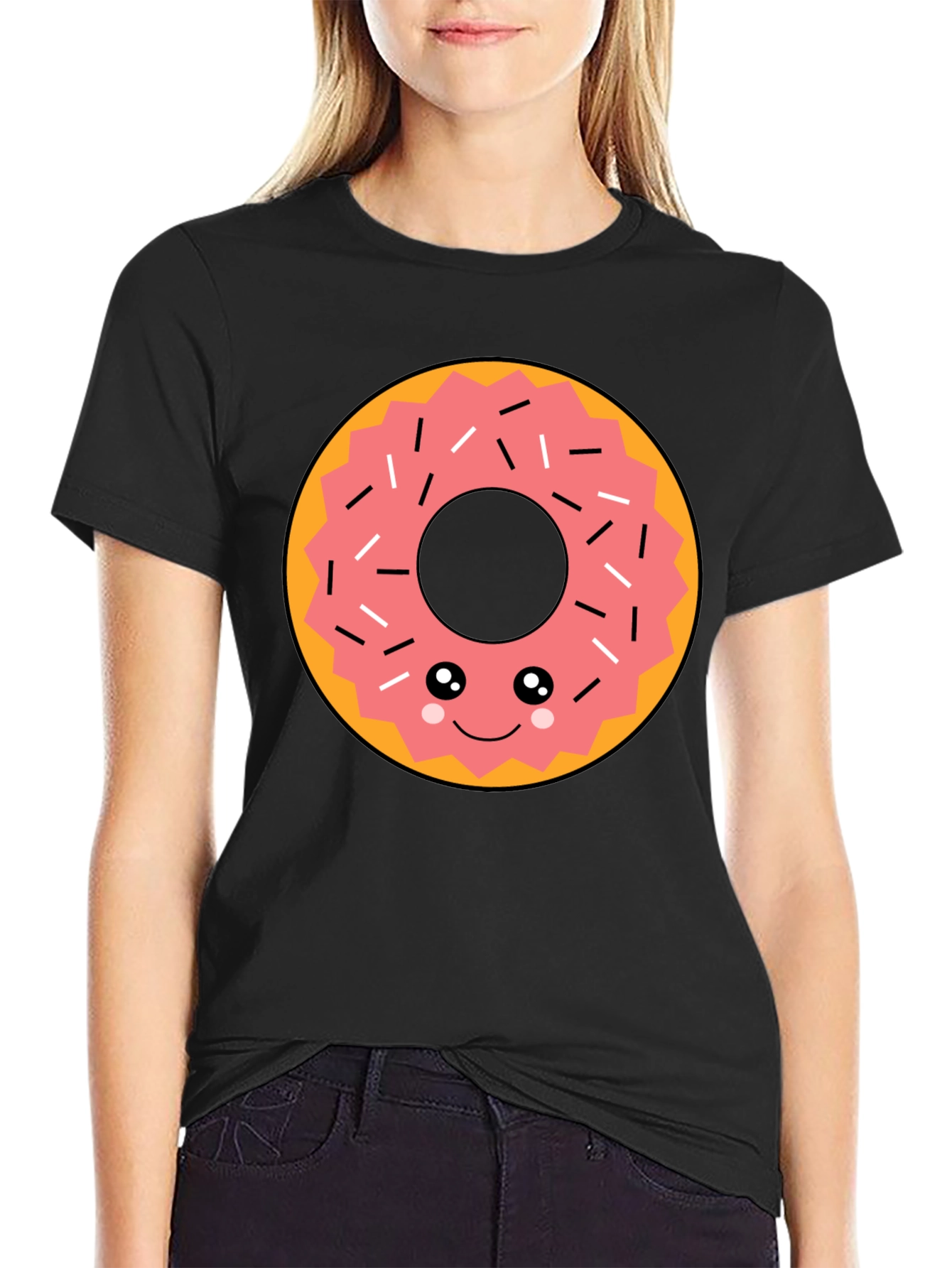 Black Kawaii Donut Graphic Tee - Funny Food T-Shirt view 2