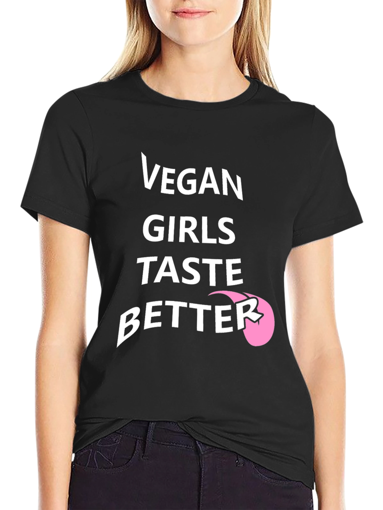 Black Vegan Girls Taste Better Black Graphic T-Shirt view 2