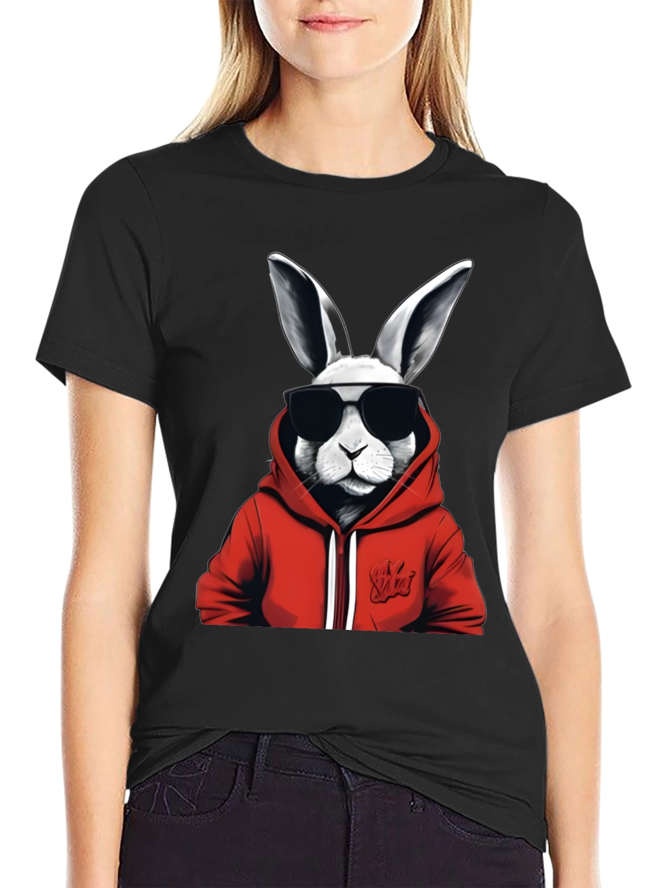 Black Cool Rabbit Graphic Tee - Black view 2