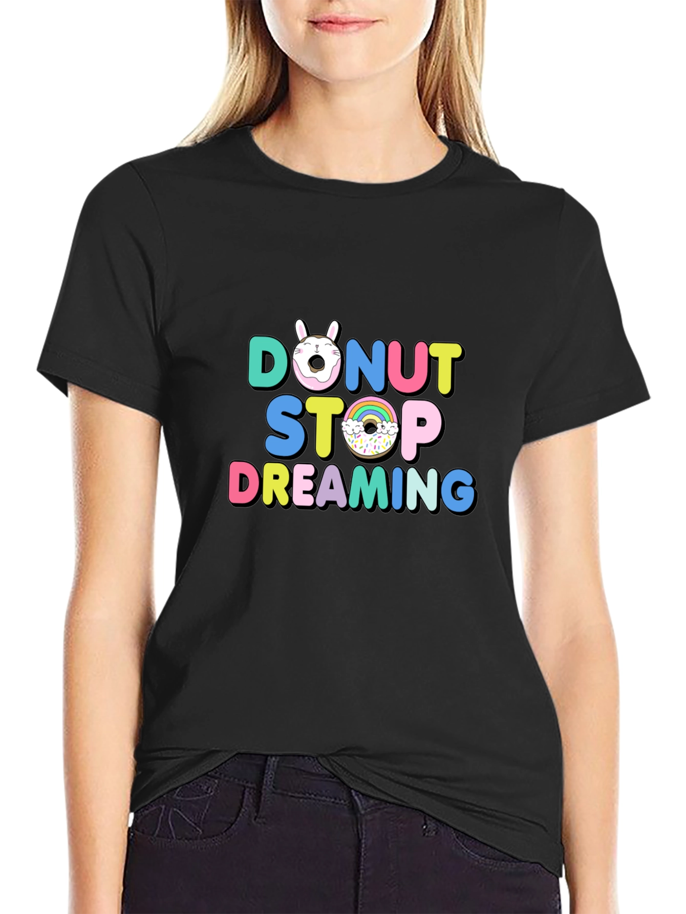 Black Donut Stop Dreaming Graphic T-Shirt view 2