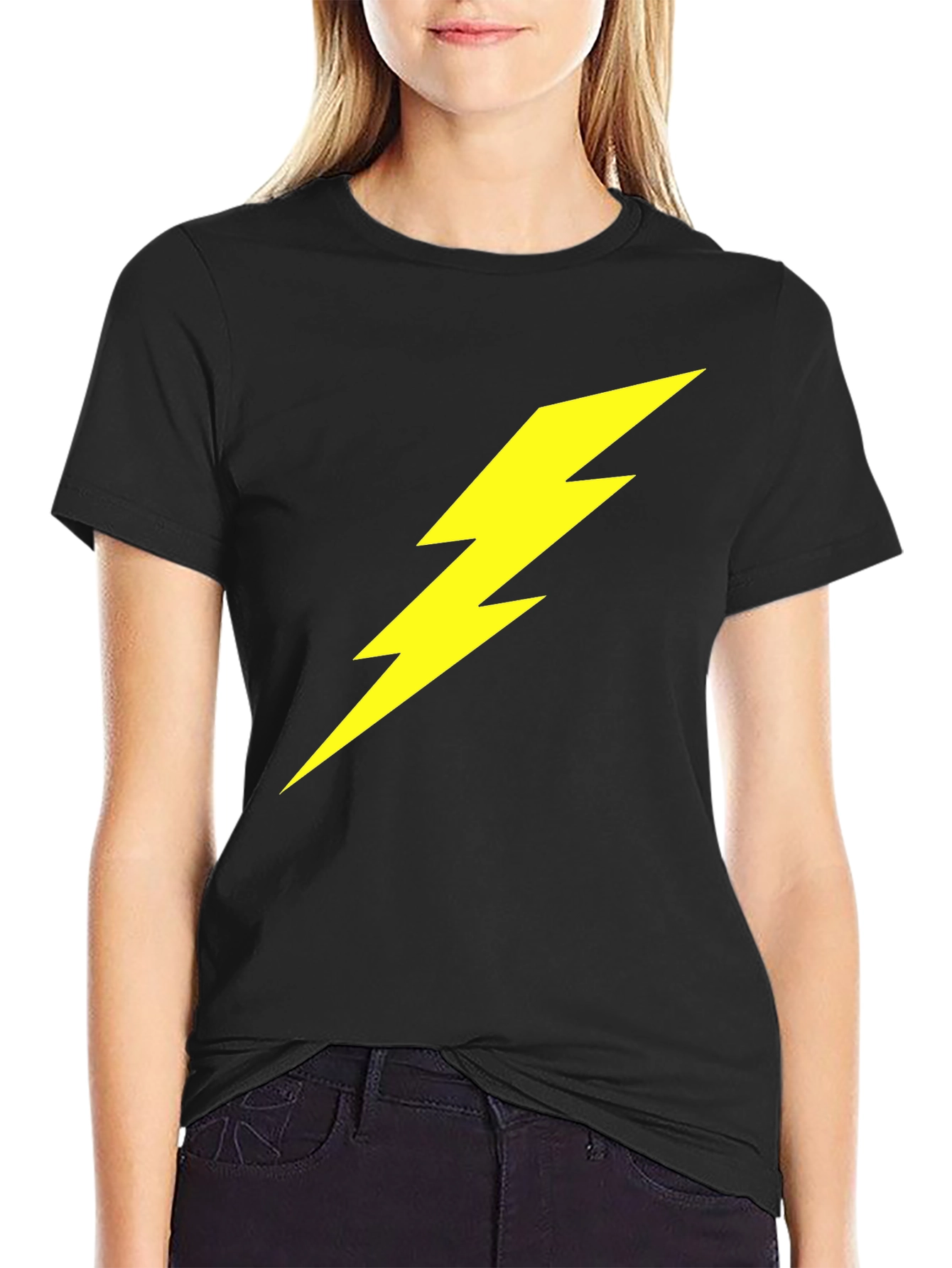 Black Lightning Bolt Graphic Tee - Bold Black T-Shirt view 2