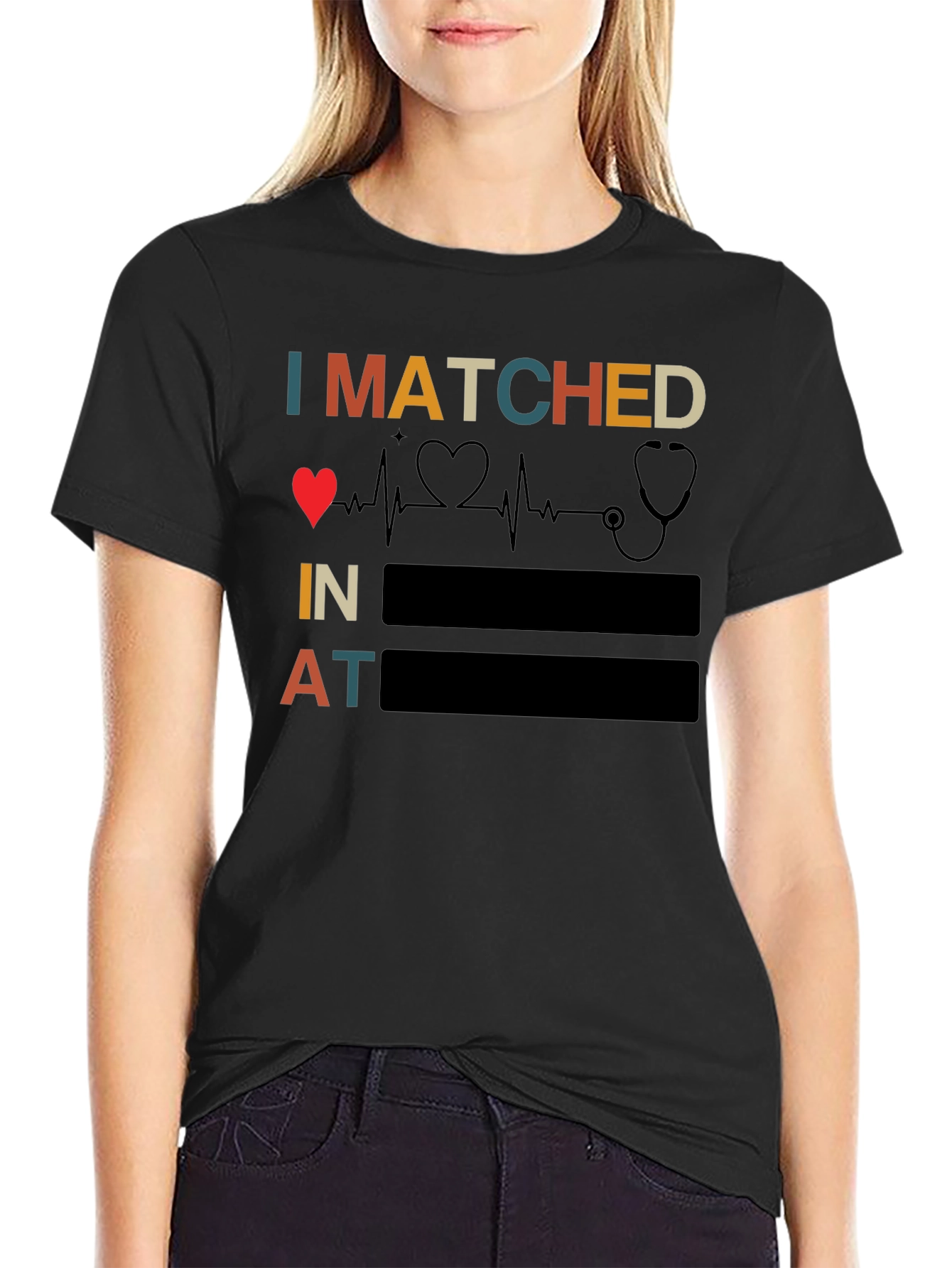 Black I Matched Heartbeat Stethoscope Doctor T-Shirt view 2
