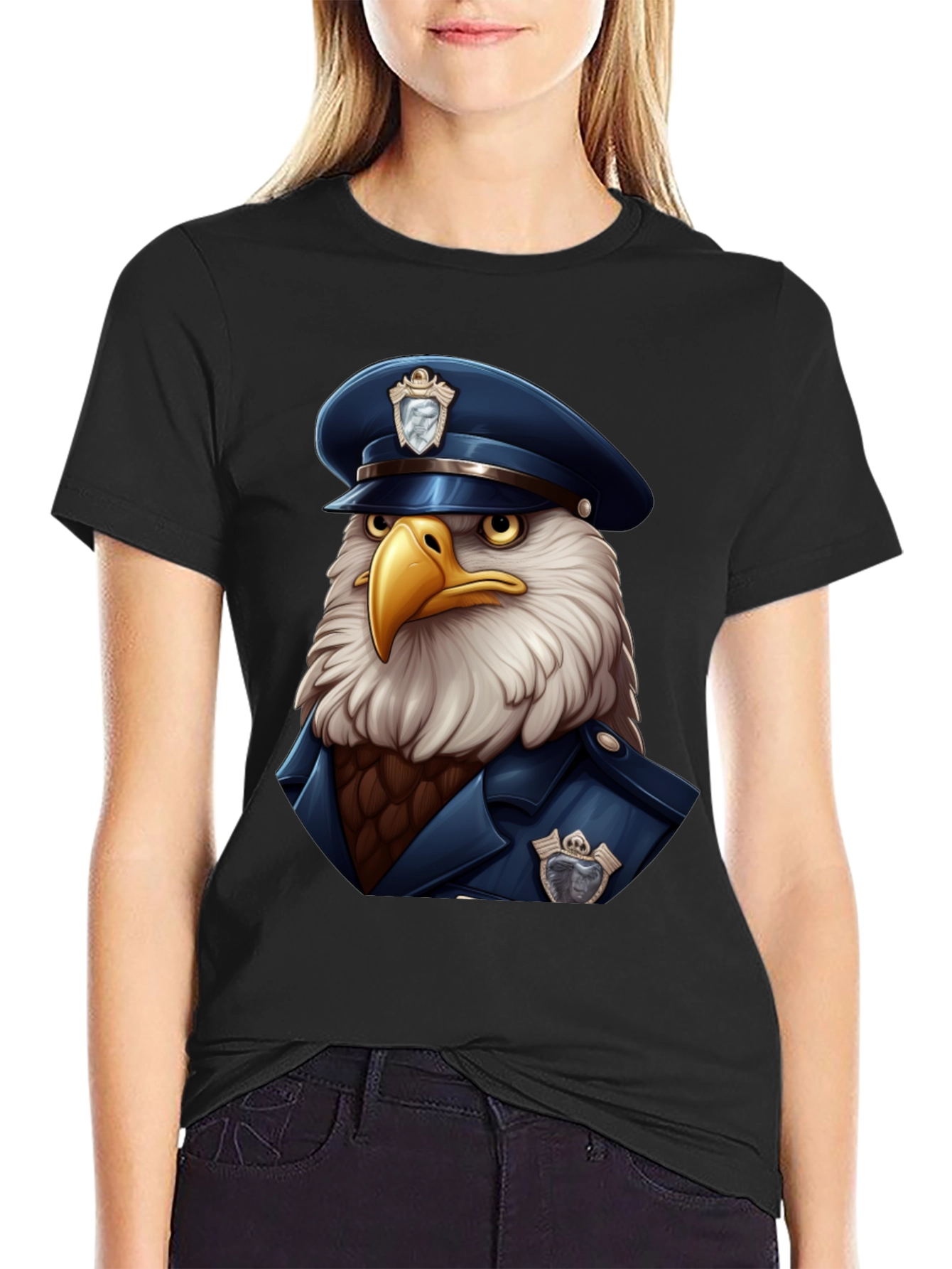 Black Eagle Police Cartoon T-Shirt view 2