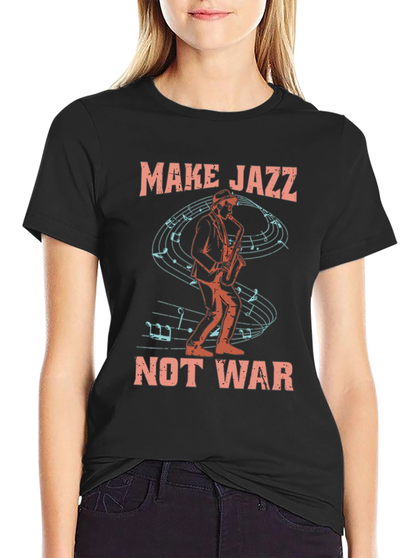 Black Make Jazz Not War T-Shirt view 2