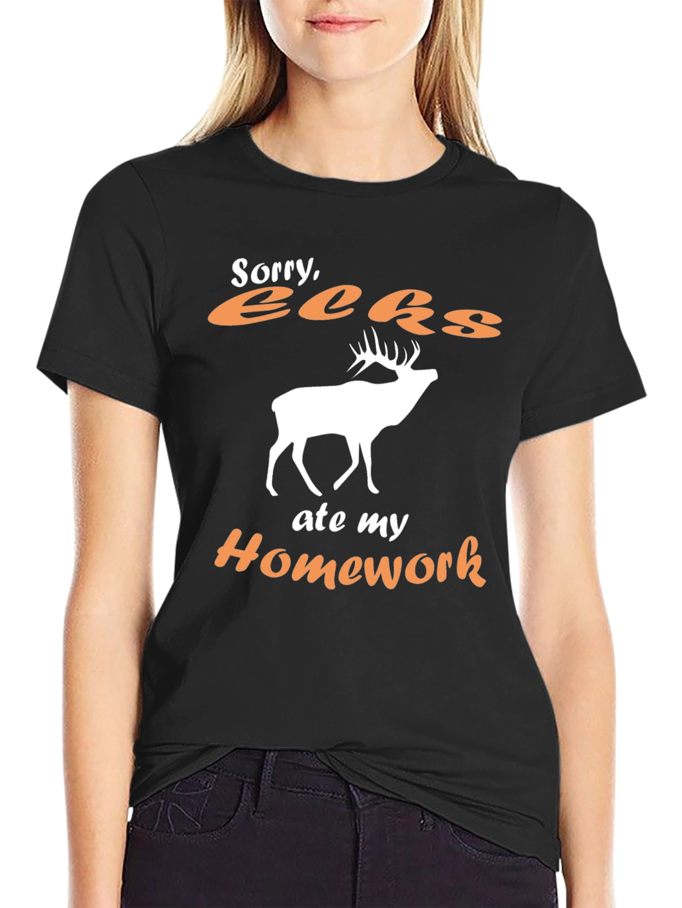 Black Funny Deer Ate My Homework T-Shirt view 2