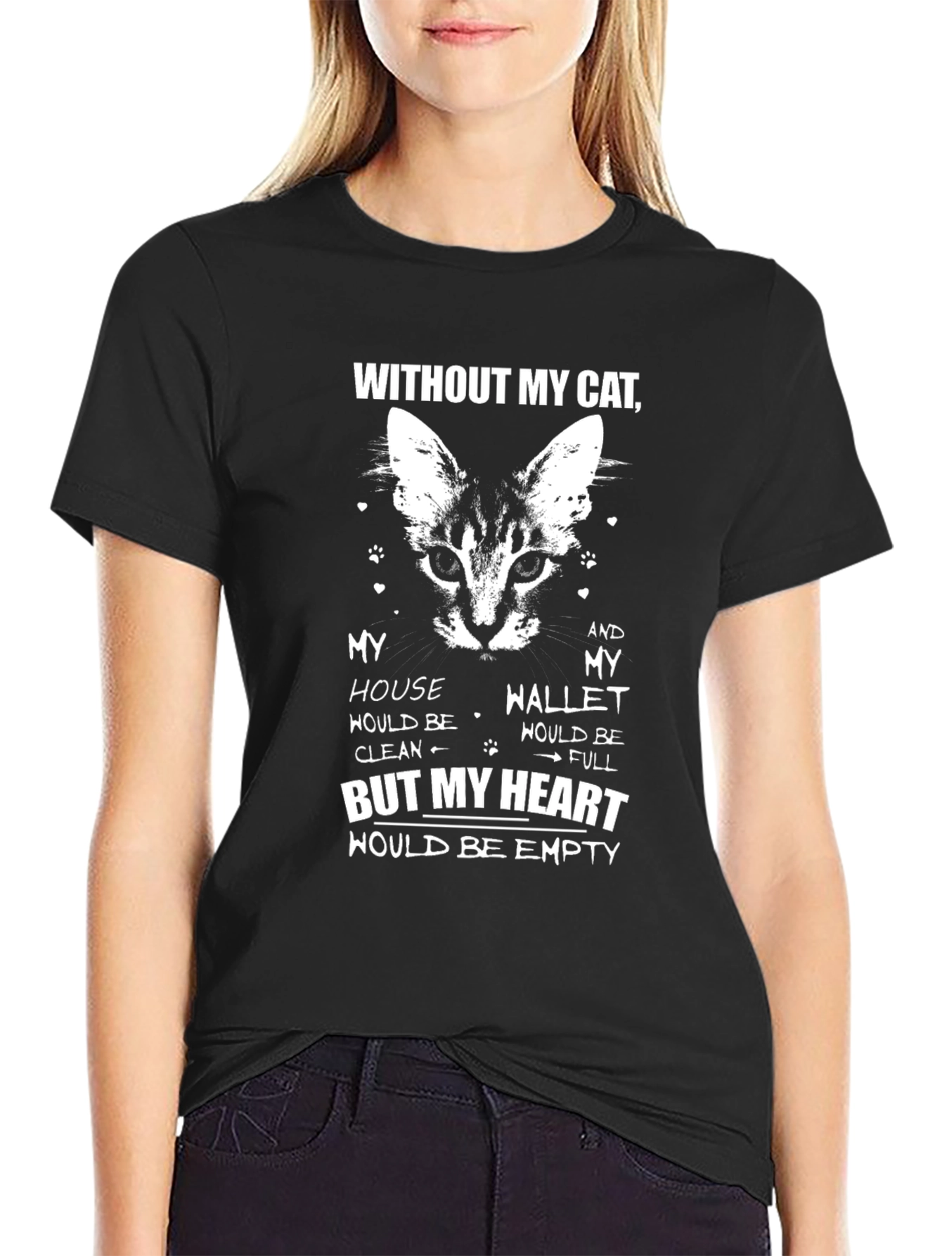 Black Cat Lover T-Shirt: Without My Cat Graphic Tee view 2