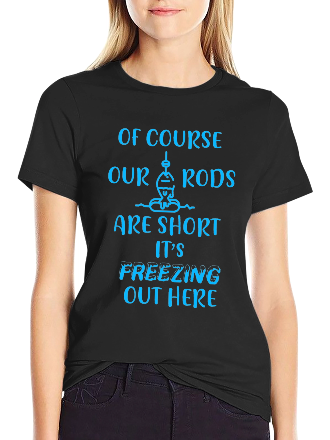 Black Funny Fishing T-Shirt - Short Rods Freezing view 2