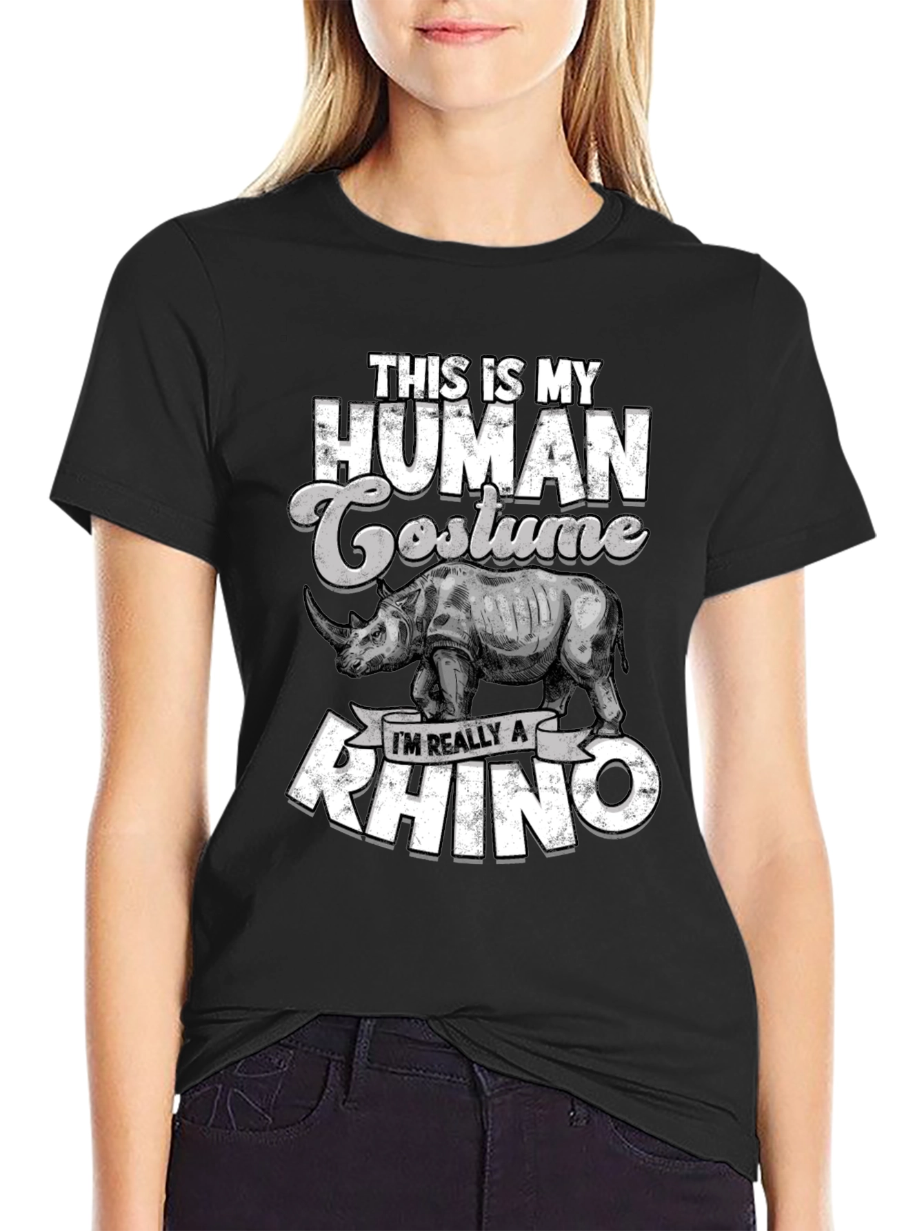 Black Funny Rhino Costume T-Shirt view 2