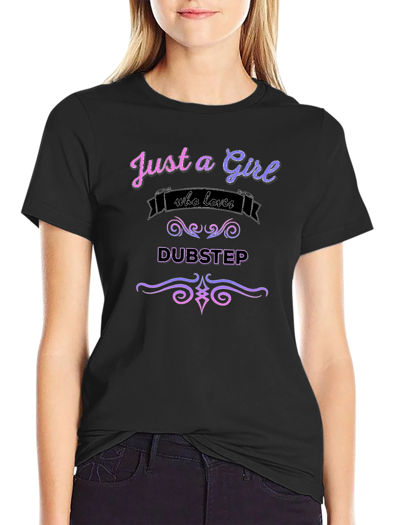 Black Just a Girl Who Loves Dubstep Graphic Tee view 2