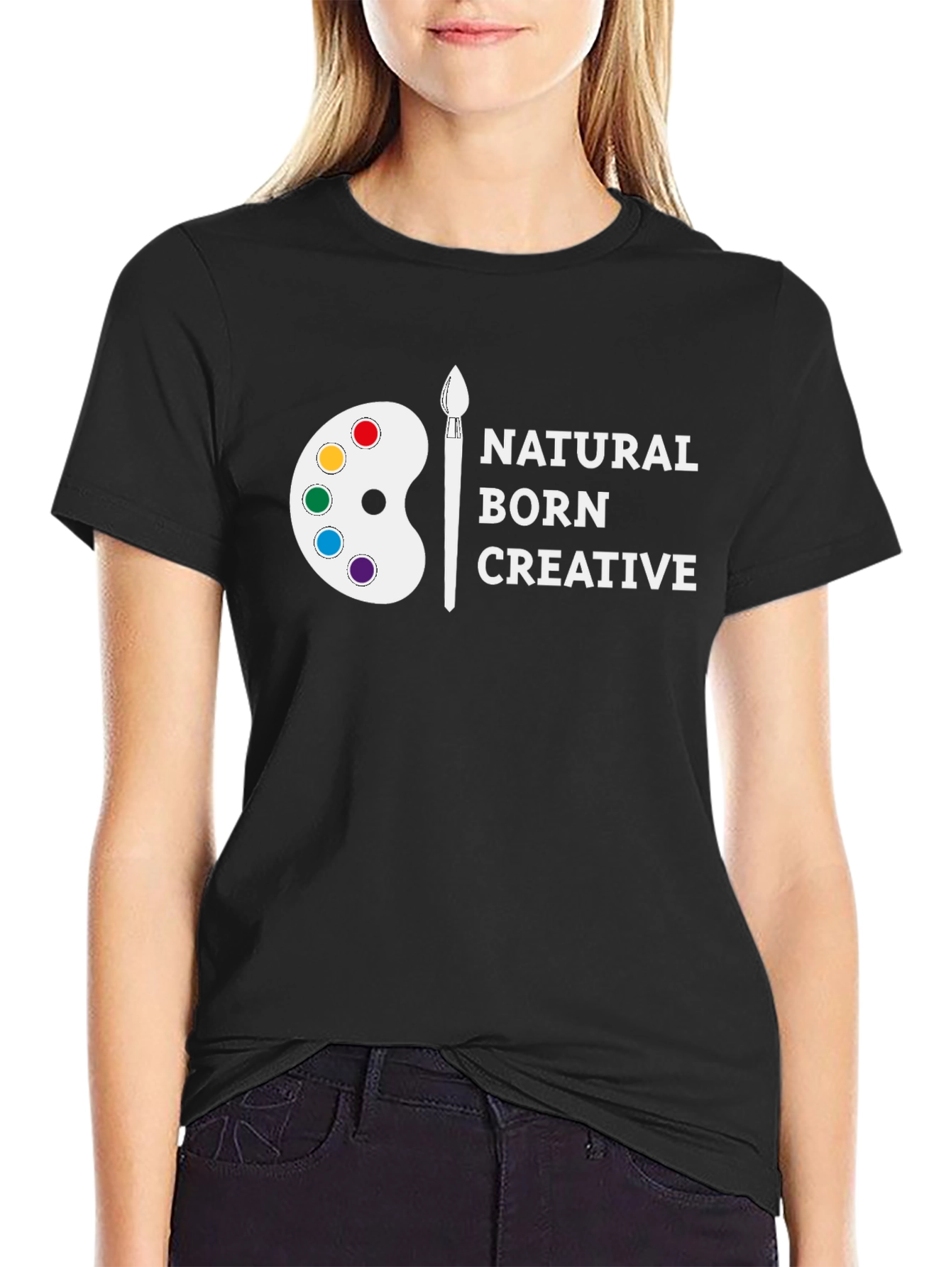 Black Natural Born Creative Black Graphic T-Shirt view 2