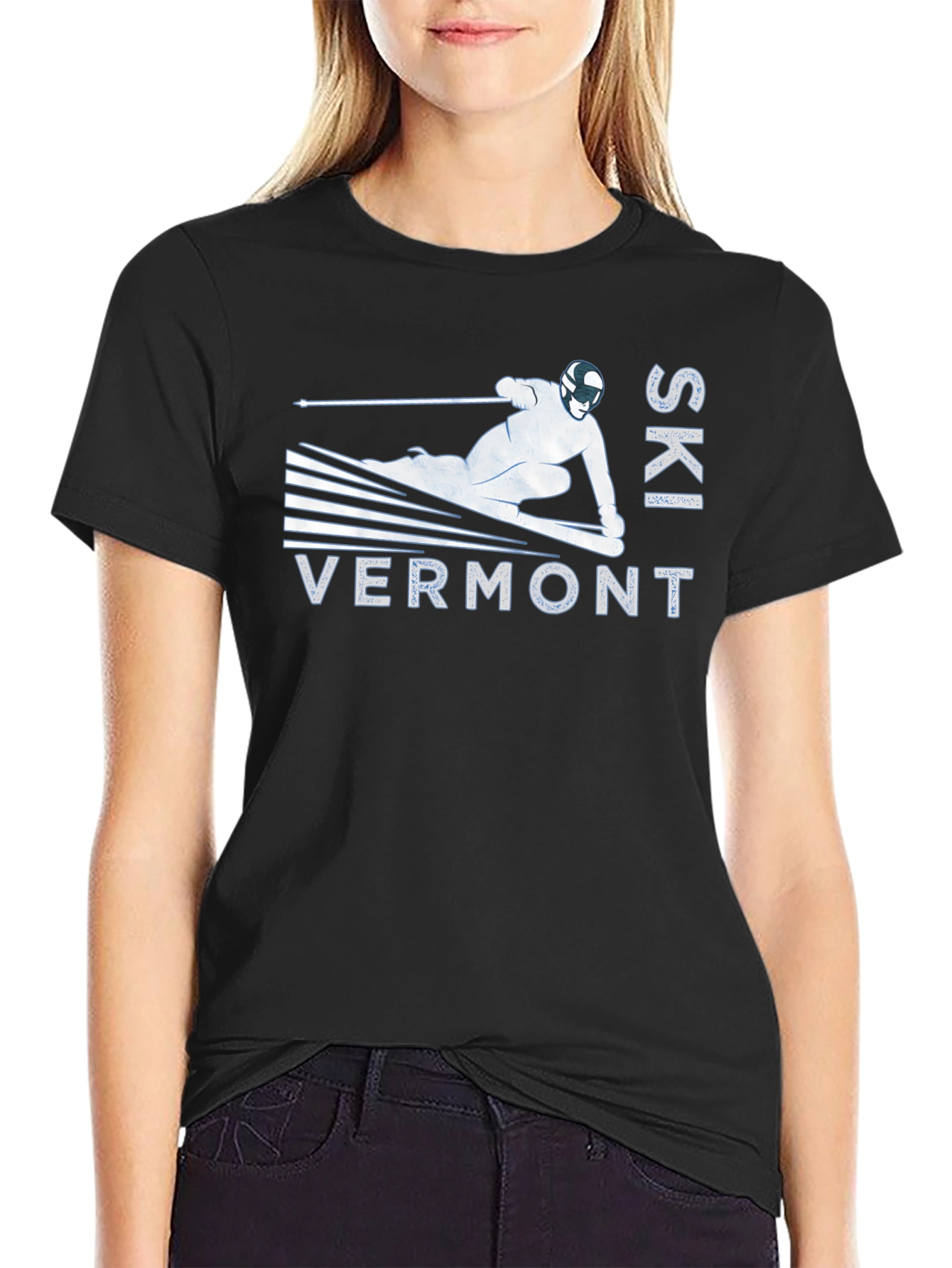 Black Ski Vermont Graphic Tee - Black Cotton T-Shirt view 2
