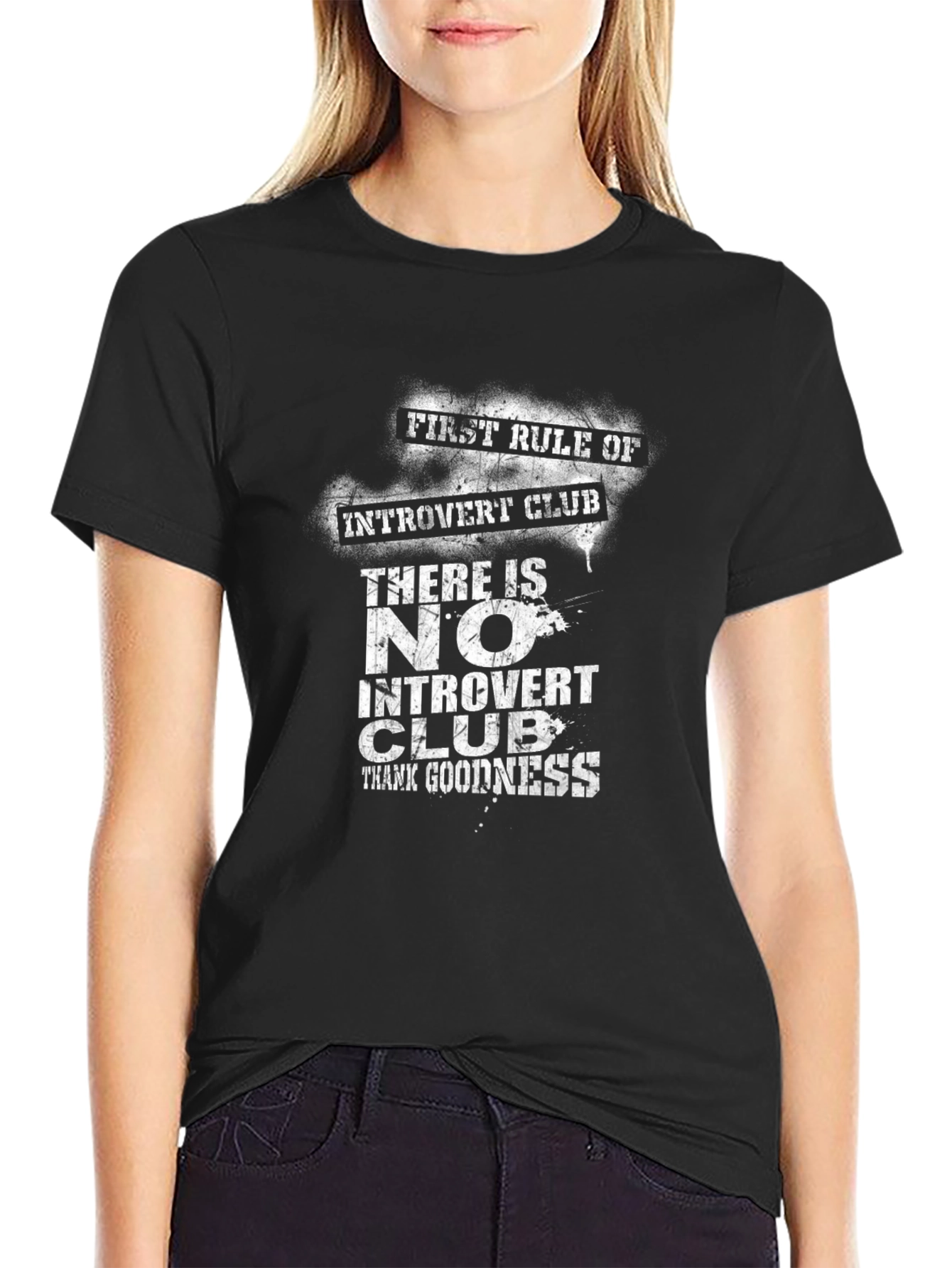 Black Introvert Club T-Shirt: Rule #1 - There Is No Introvert Club view 2