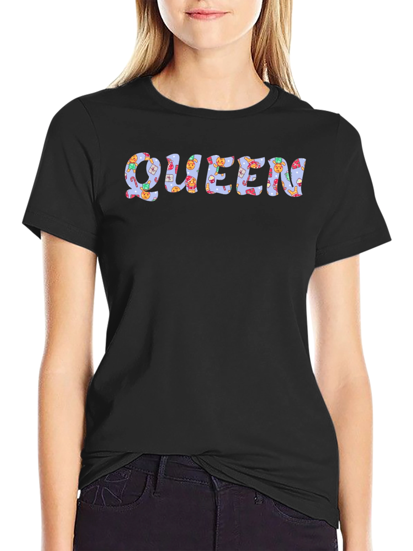 Black Holiday Queen Graphic Tee - Festive Celebration Shirt view 2