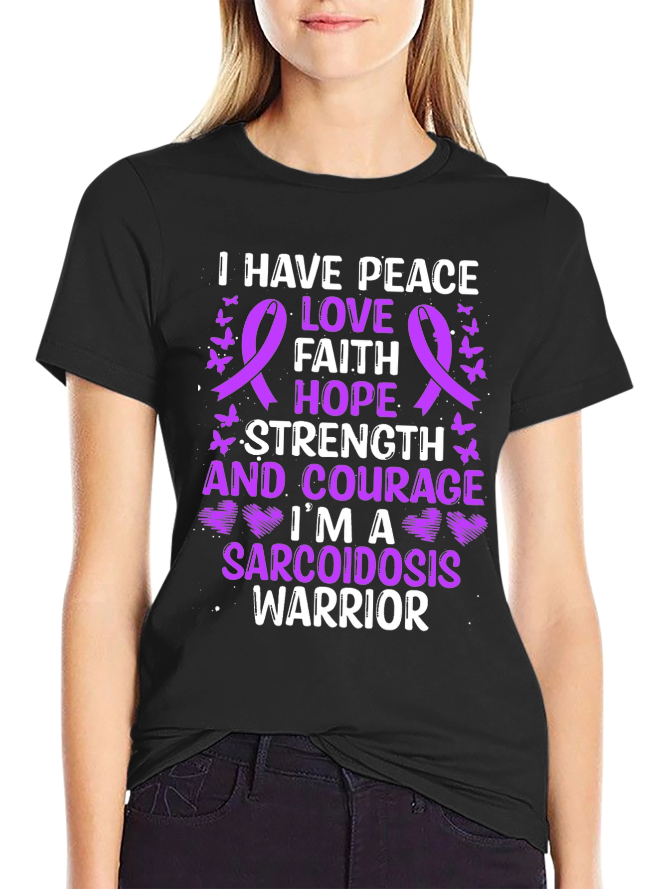 Black Sarcoidosis Warrior Awareness Ribbon Graphic T-Shirt view 2