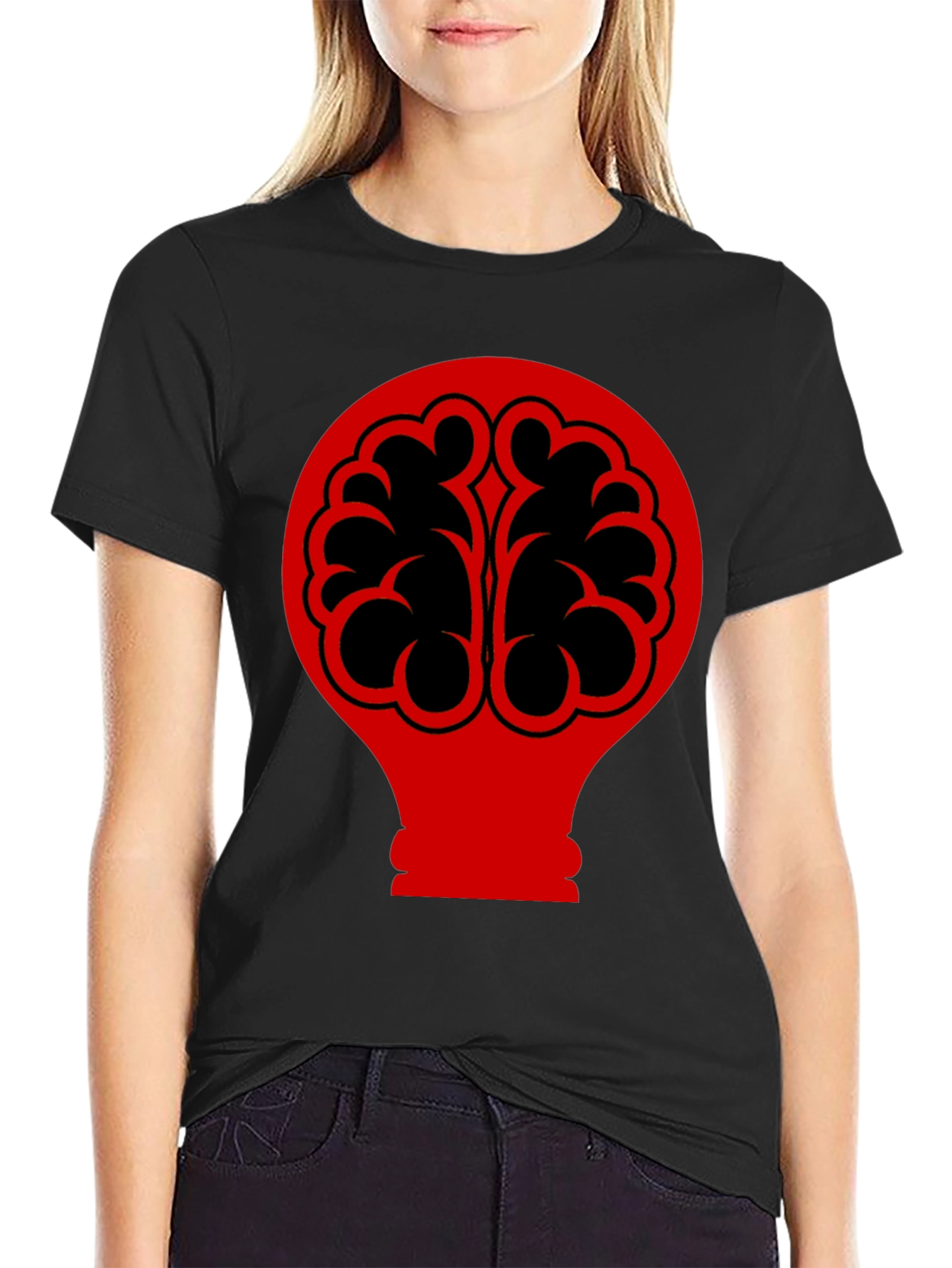 Black Brain Bulb Graphic Tee - Black Cotton T-Shirt view 2