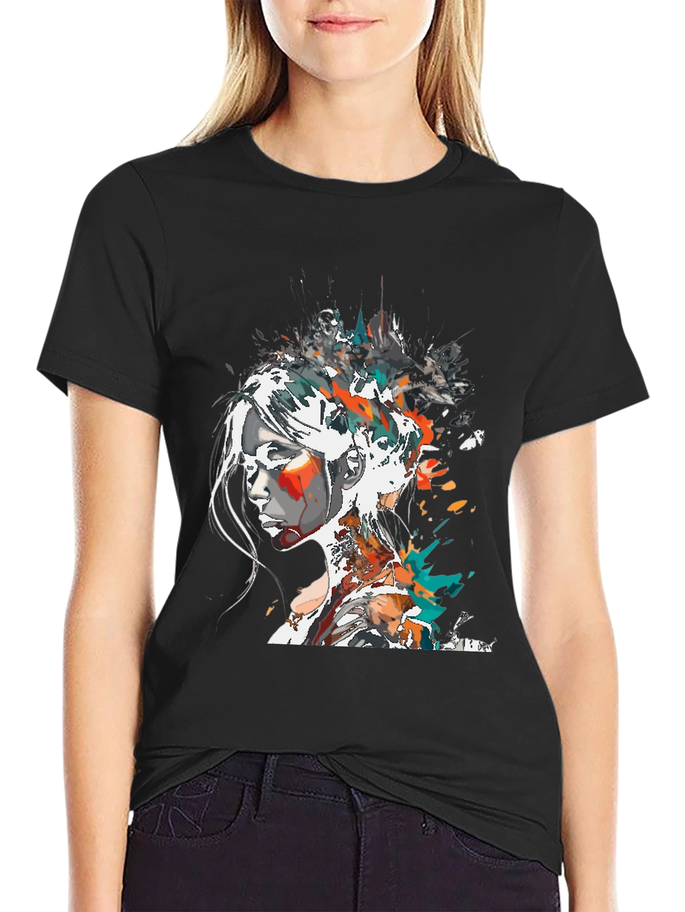 Black Abstract Woman Graphic Tee - Black view 2