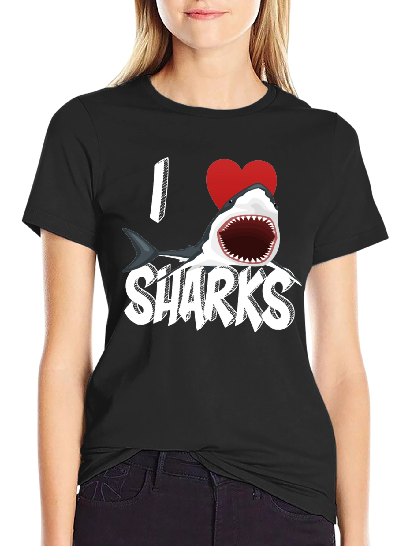 Black I Heart Sharks Graphic Tee - Black view 2