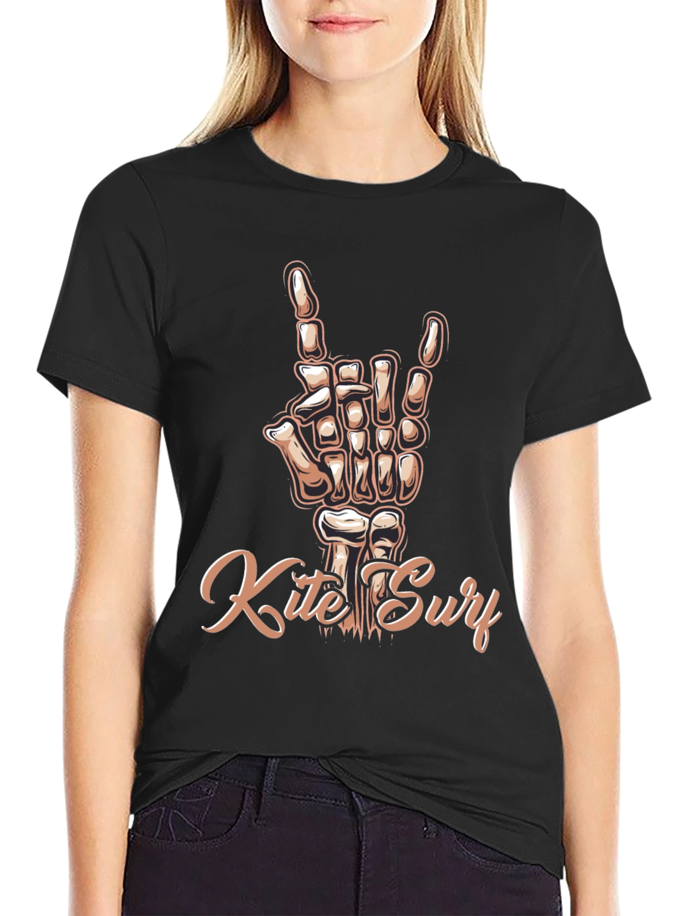Black Kite Surf Skeleton Hand T-Shirt - Rock On! view 2