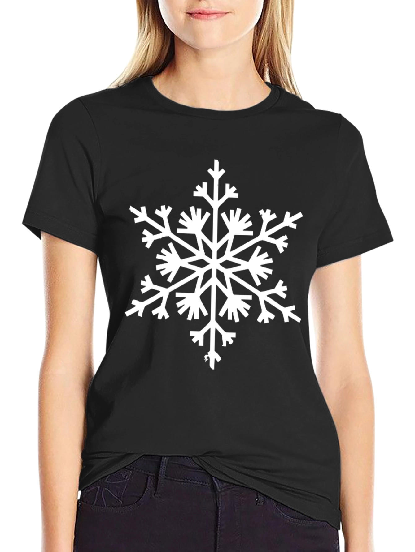 Black Winter Snowflake Black T-Shirt view 2