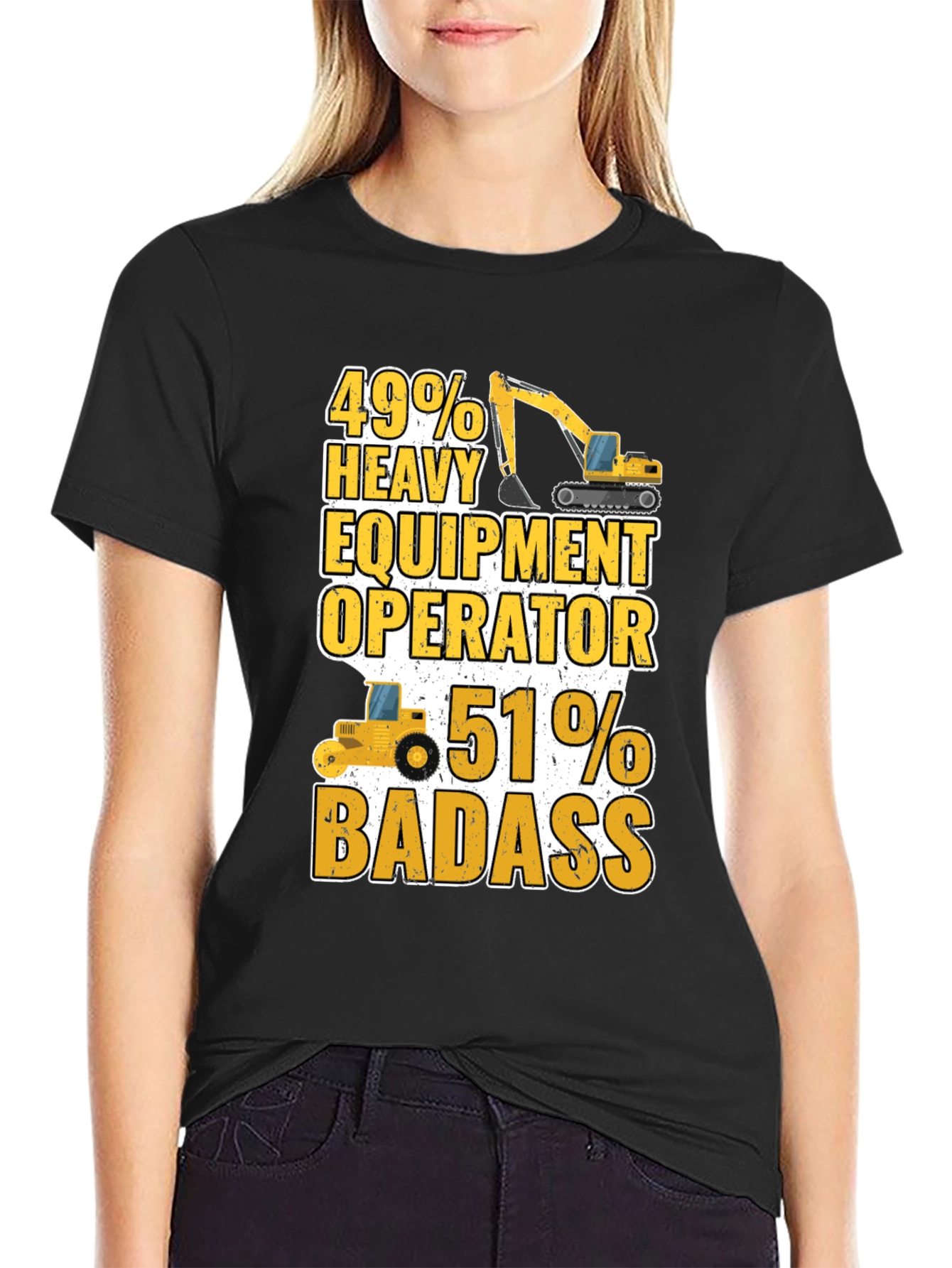 Black Heavy Equipment Operator Badass T-Shirt view 2