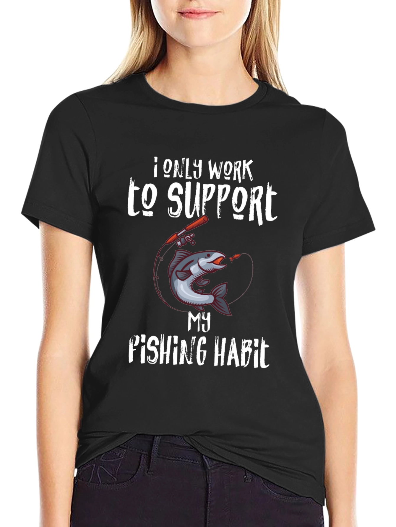 Black Fishing Habit T-Shirt - Funny Angler Tee view 2