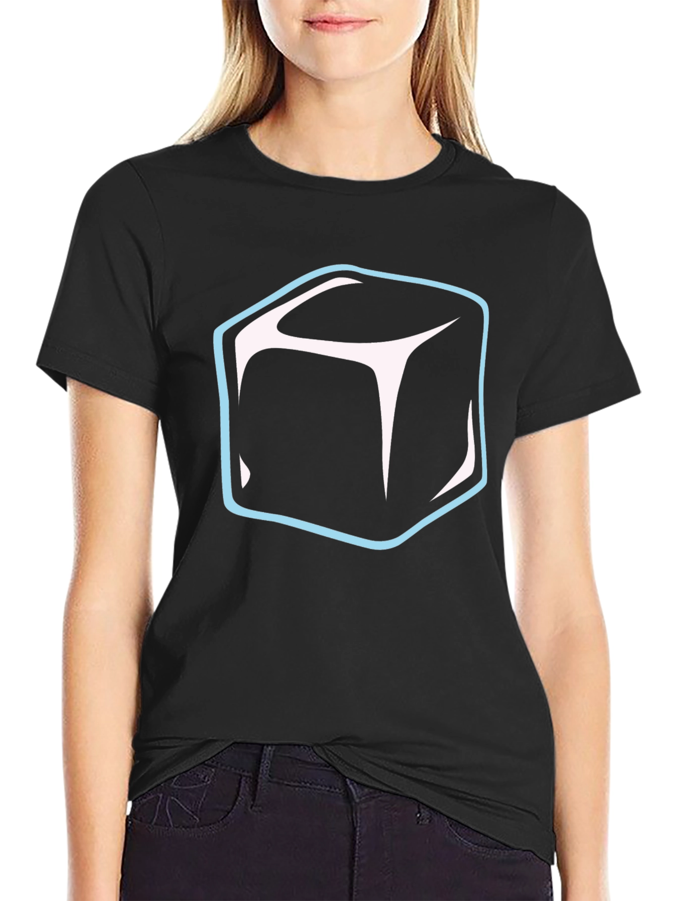 Black Cool Cube Graphic Tee - Modern Black T-Shirt view 2