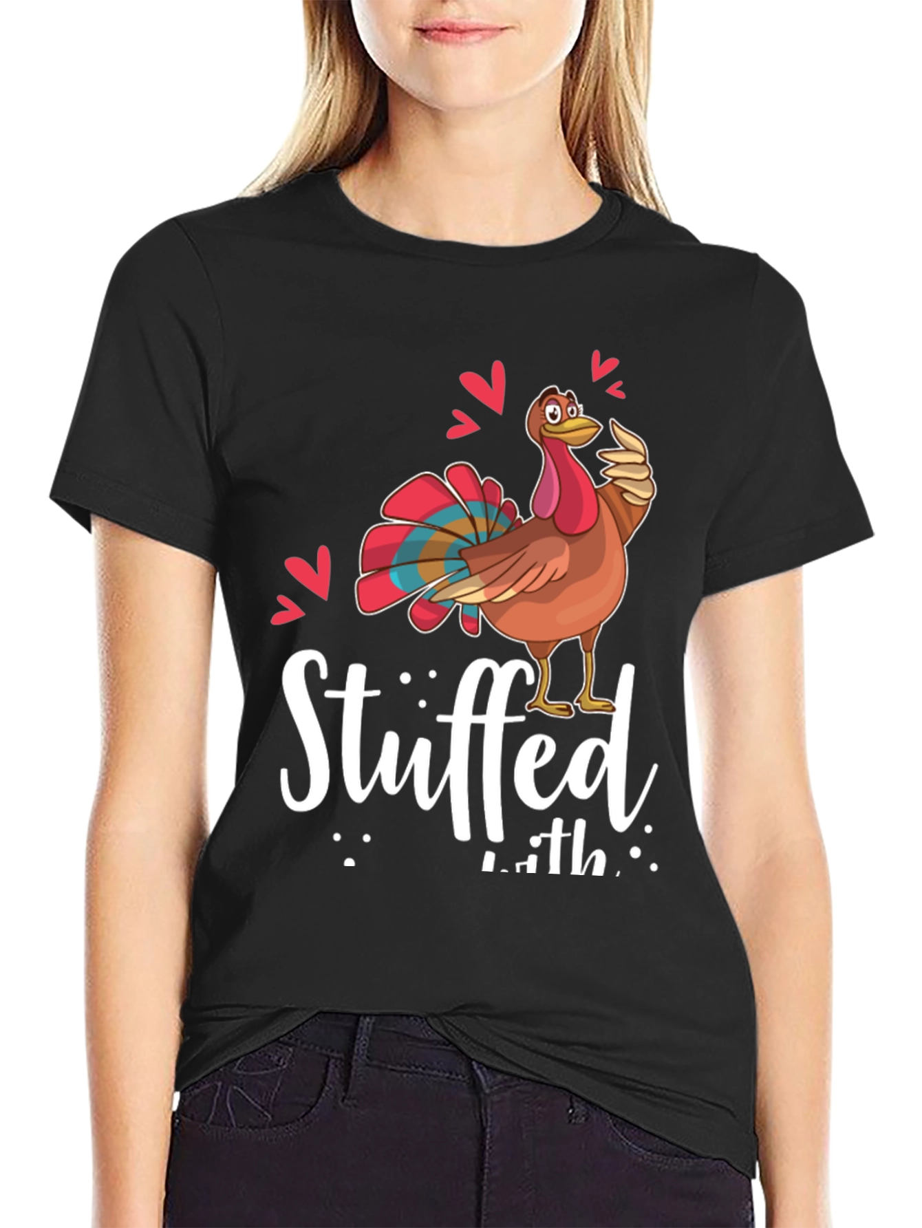 Black Funny Thanksgiving Turkey Stuffed With Love Graphic Tee view 2