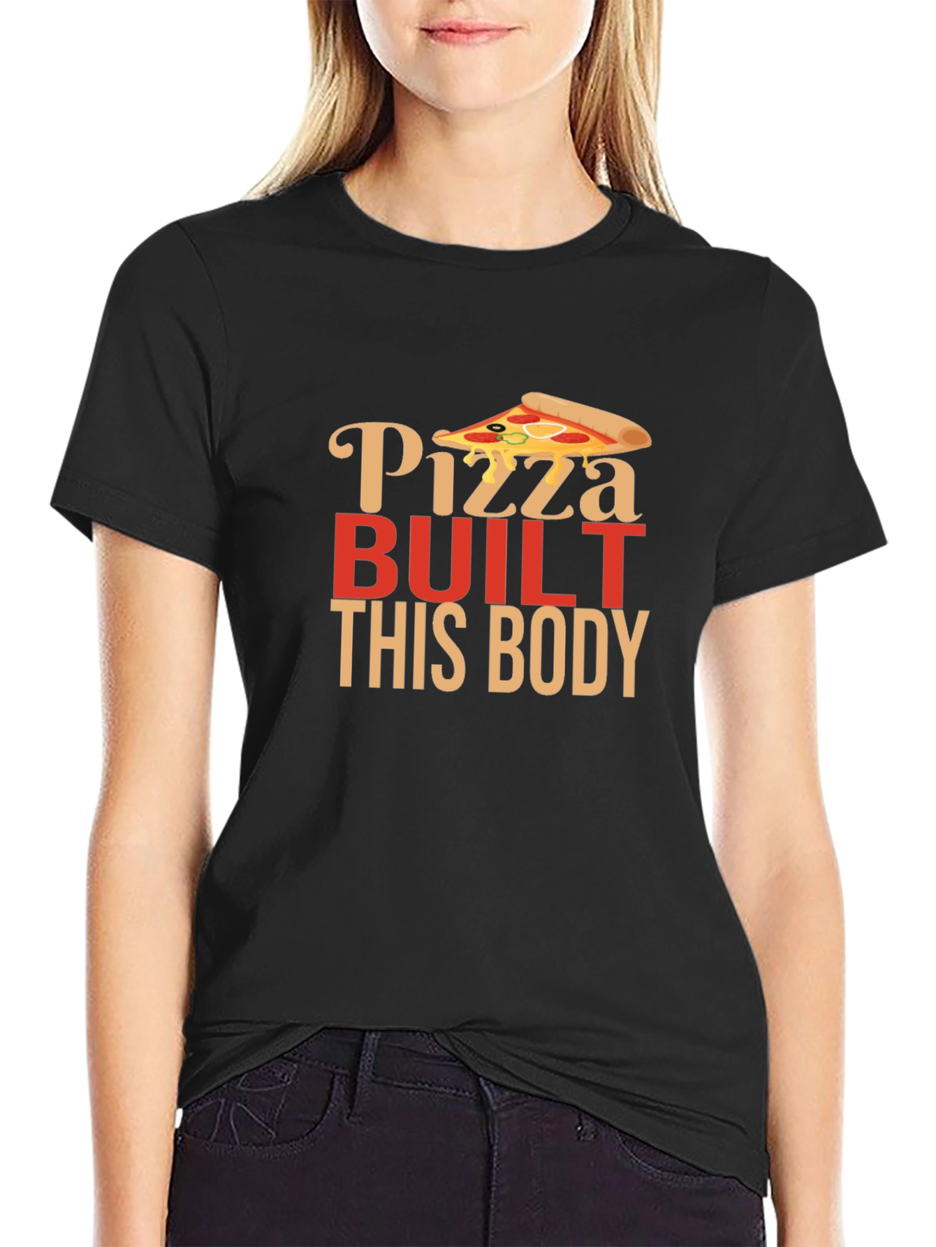 Black Pizza Built This Body Funny Graphic Tee view 2