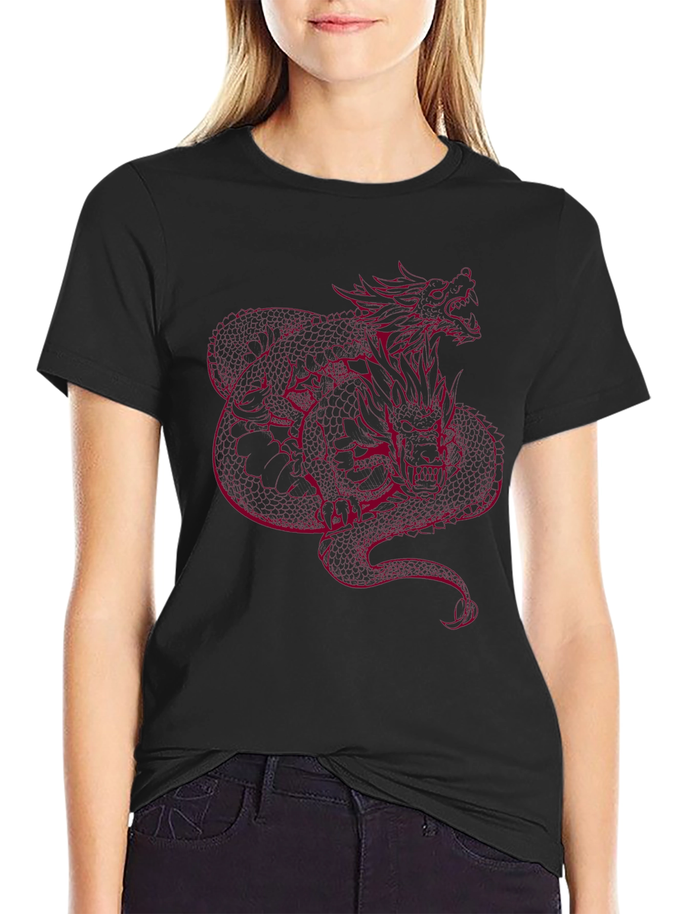 Black Dragon Graphic Tee - Red Print on Black view 2