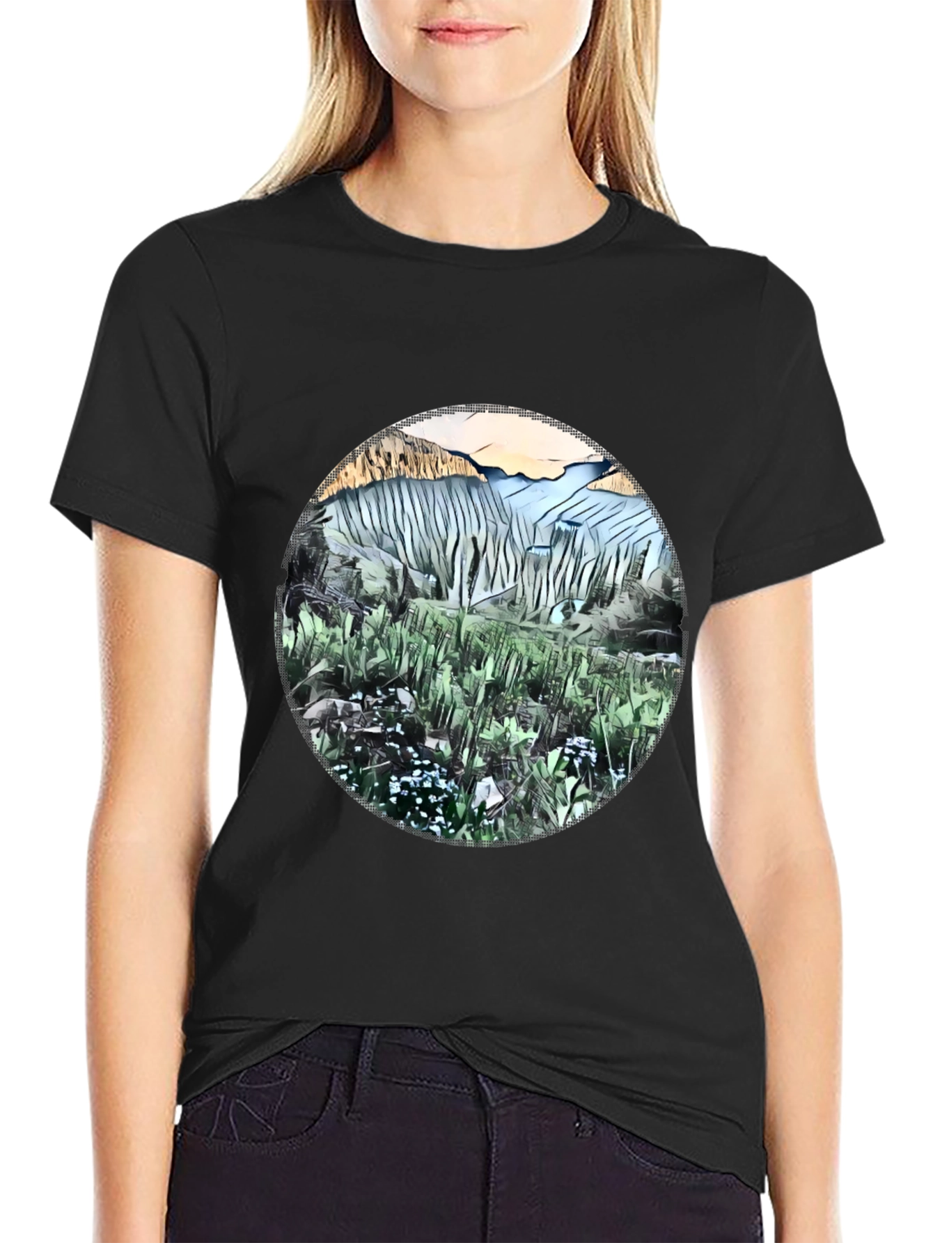Black Nature Scene Graphic T-Shirt view 2