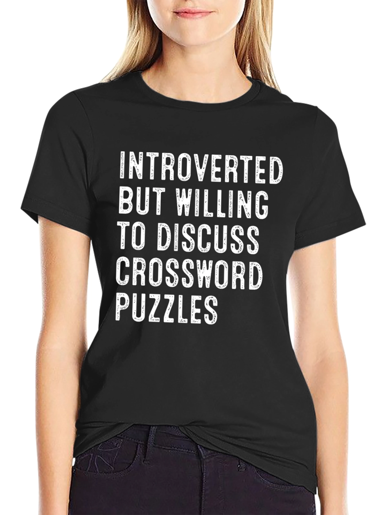 Black Introverted Crossword Puzzles T-Shirt view 2