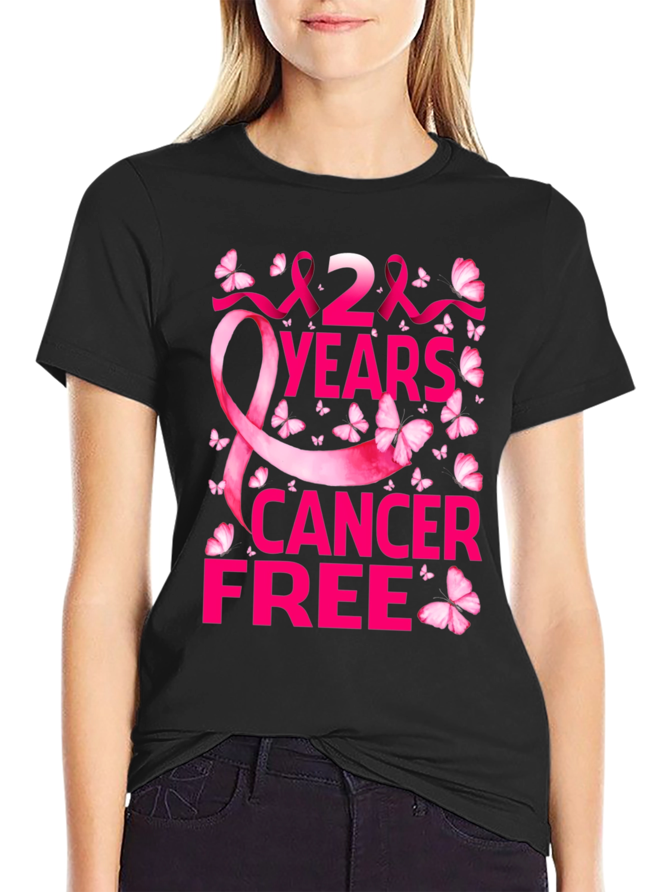 Black 2 Years Cancer Free T-Shirt view 2