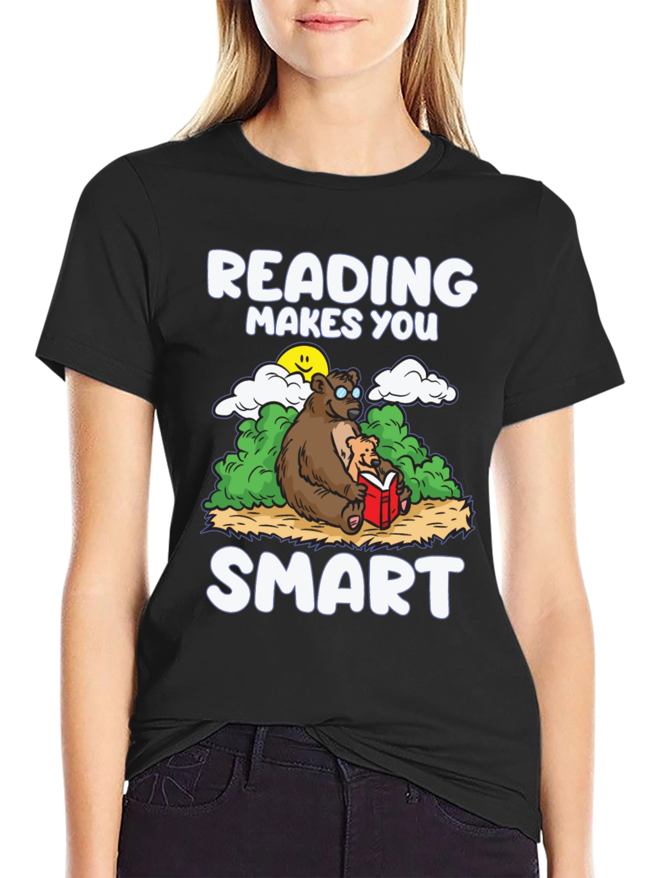 Black Reading Makes You Smart T-Shirt - Bear Design view 2