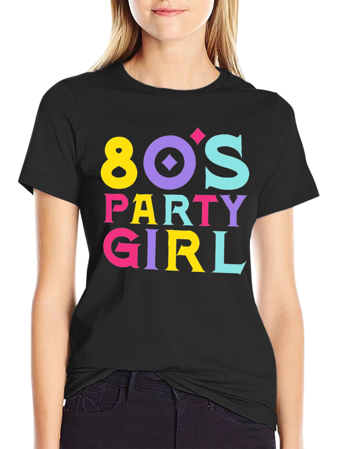 Black 80's Party Girl Graphic Tee view 2