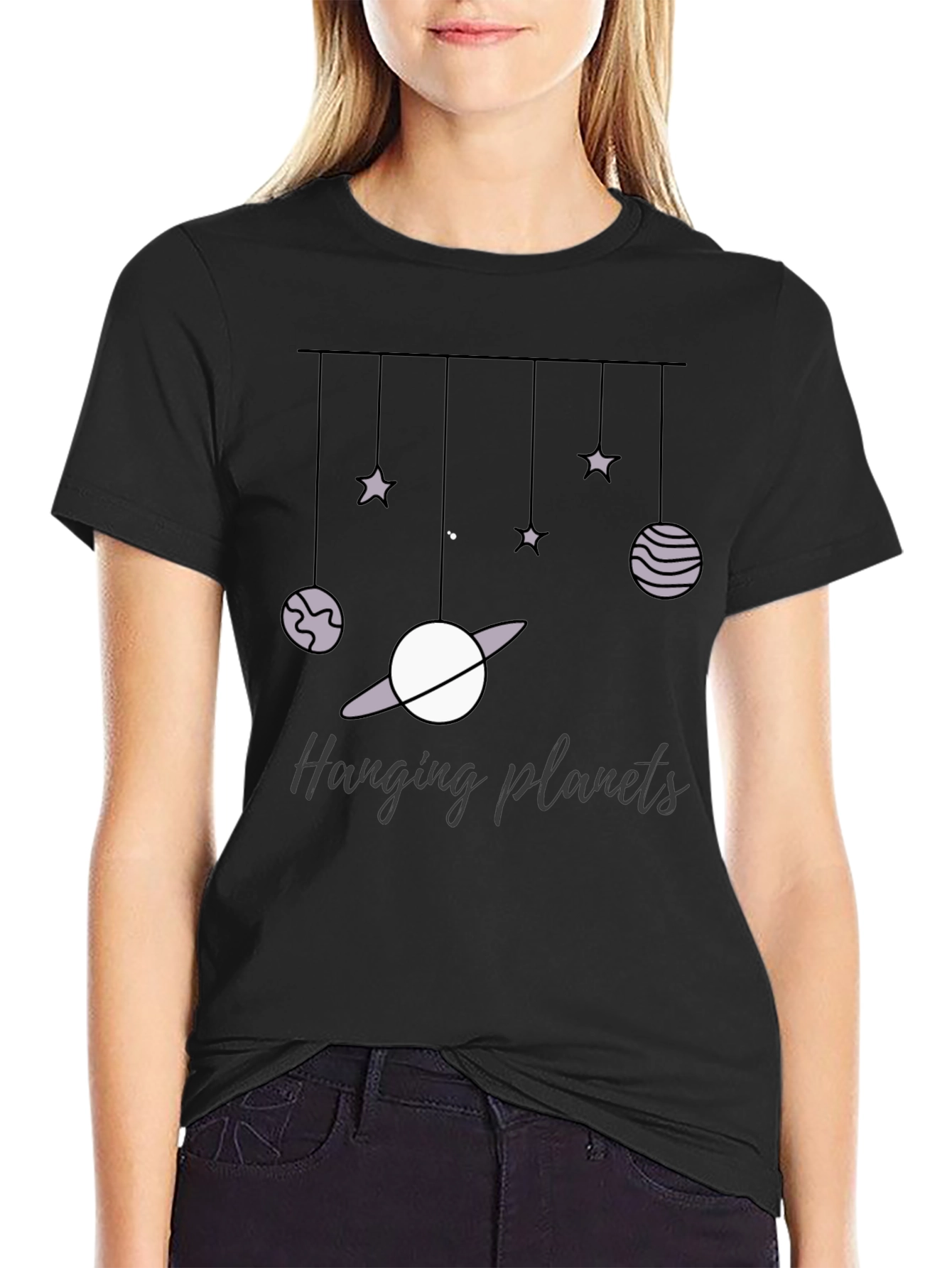 Black Hanging Planets Graphic Tee - Stylish Comfort view 2