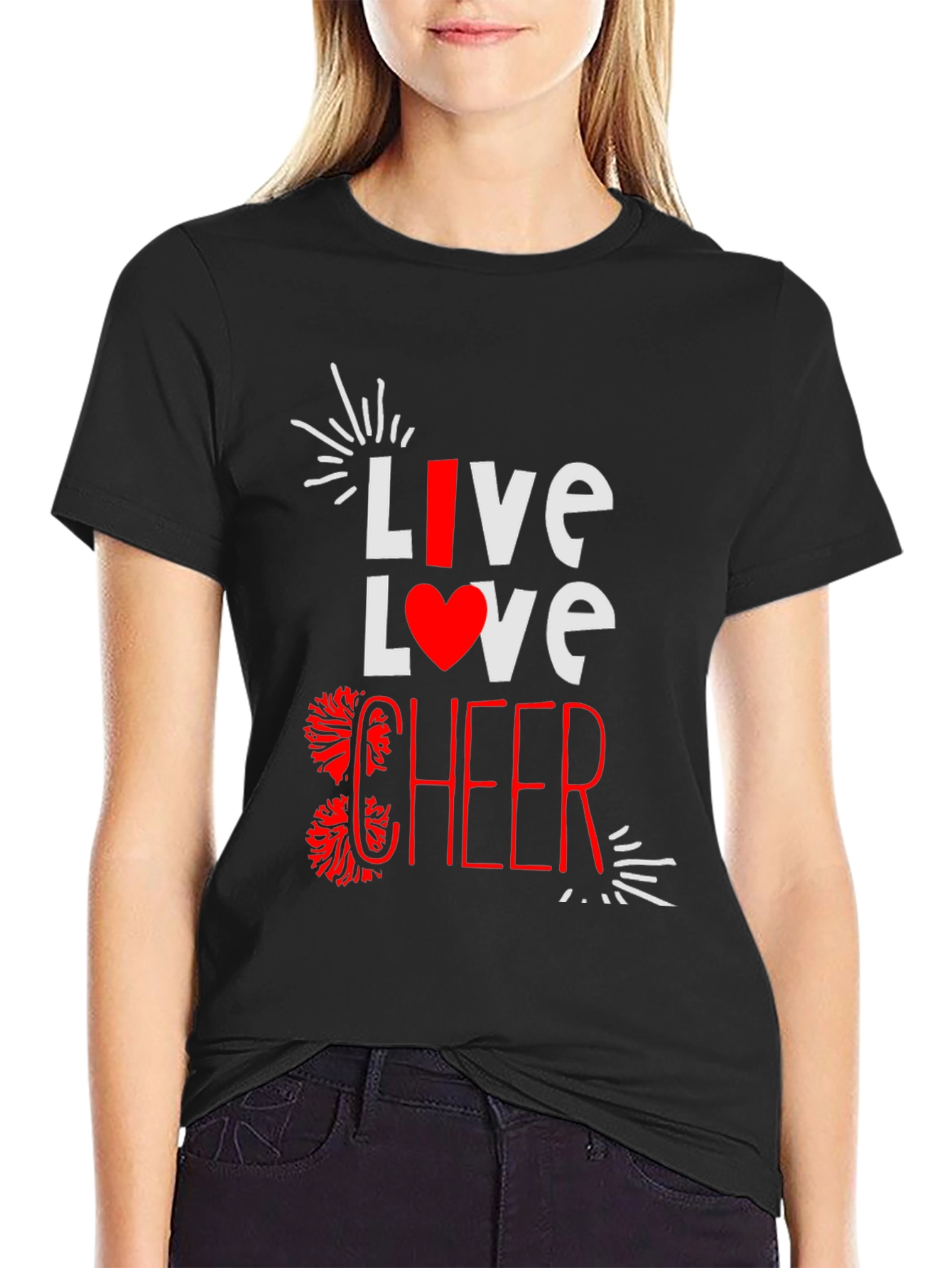 Black Live Love Cheer T-Shirt - Black Cotton Blend Tee view 2
