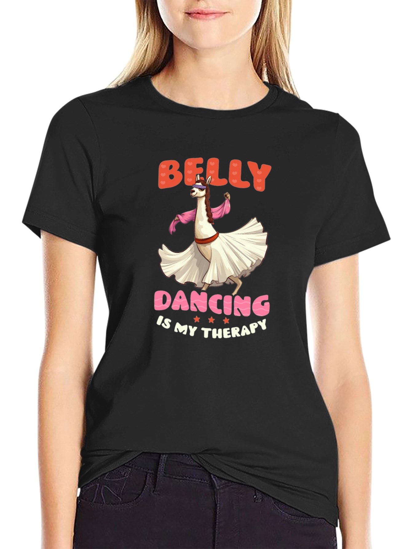 Black Belly Dancing Llama T-Shirt - Therapy Tee view 2