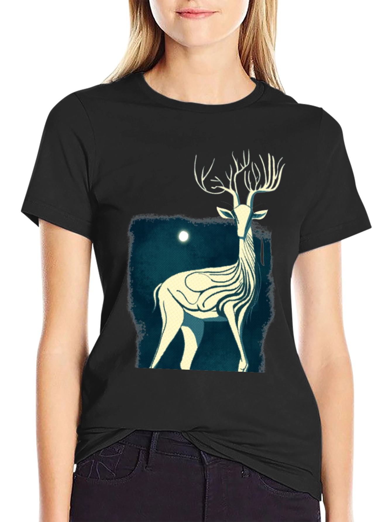 Black Mystic Stag Graphic Tee - Black Cotton T-Shirt view 2