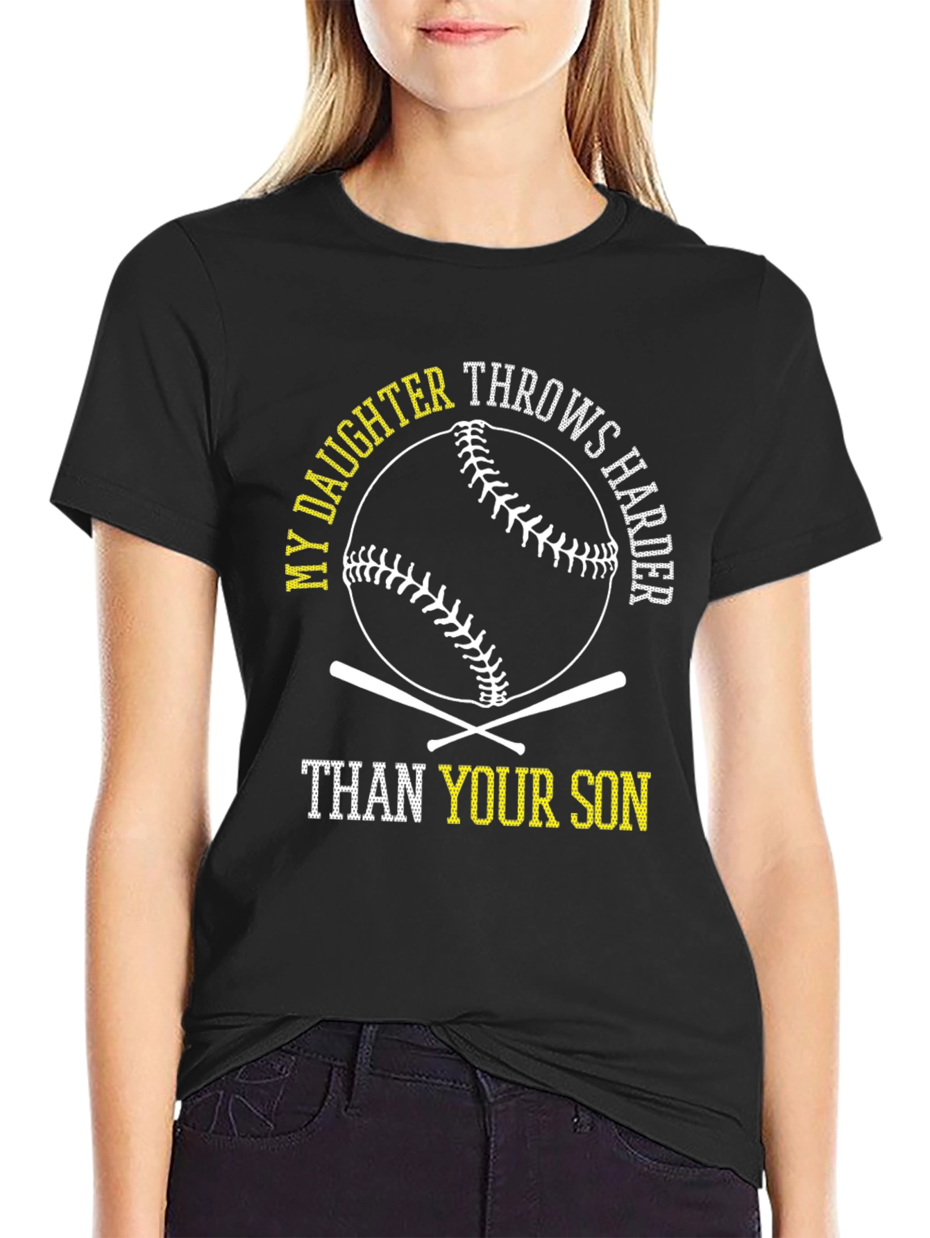 Black My Daughter Throws Harder Baseball T-Shirt view 2