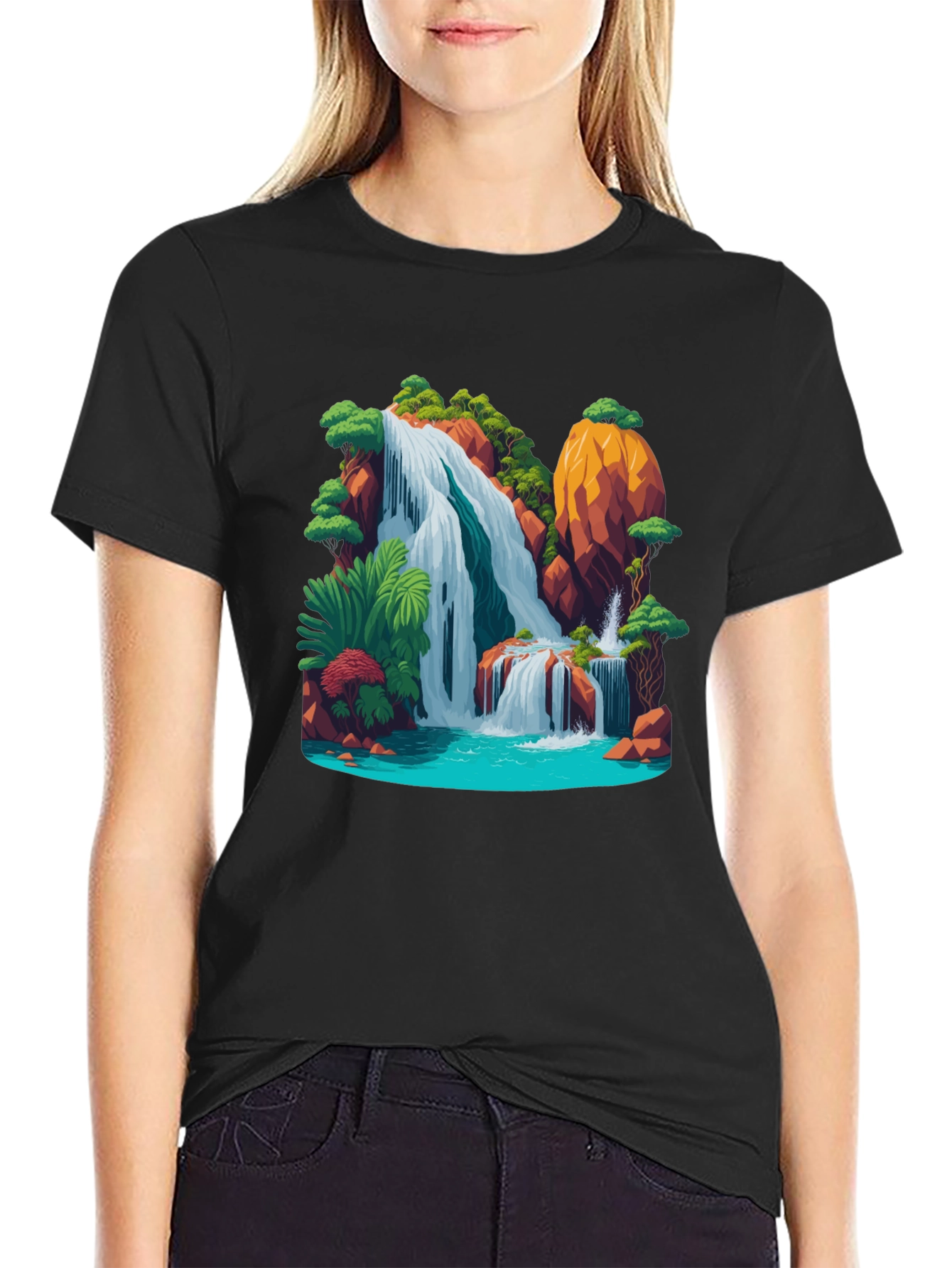 Black Waterfall Graphic Black T-Shirt view 2