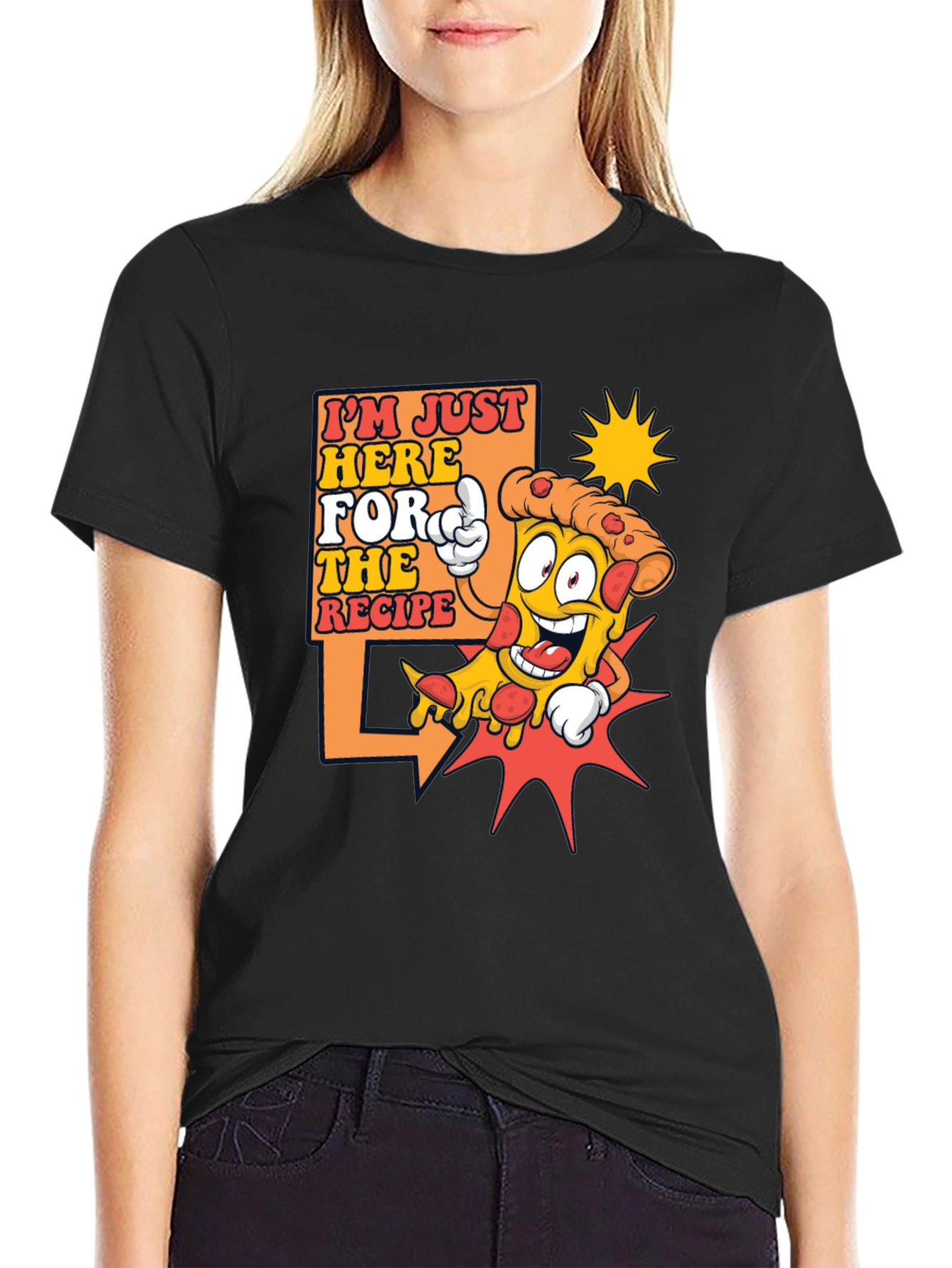 Black Funny Pizza Recipe T-Shirt - Foodie Tee view 2